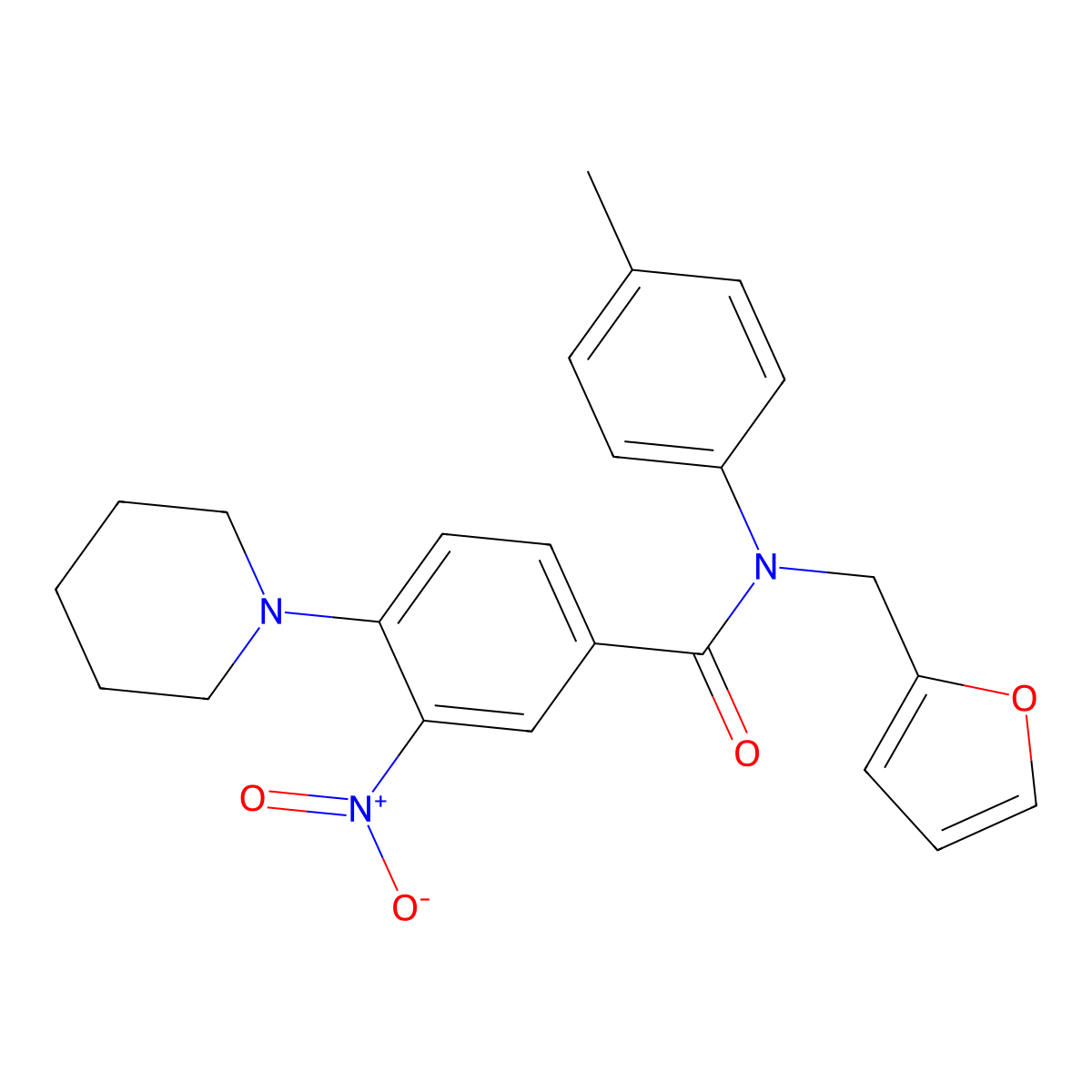 N-(furan-2-ylmethyl)-N-(4-methylphenyl)-3-nitro-4-piperidin-1-ylbenzamide molecular structure, CAS 540507-20-8