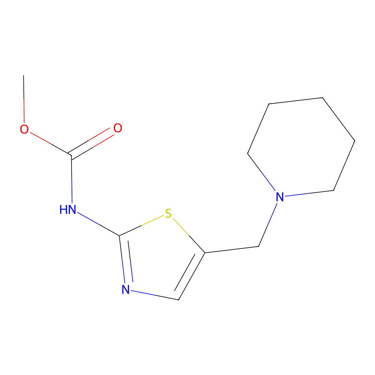 Methyl 5-(1-piperidinylmethyl)-1,3-thiazol-2-ylcarbamate molecular structure, CAS 540512-25-2
