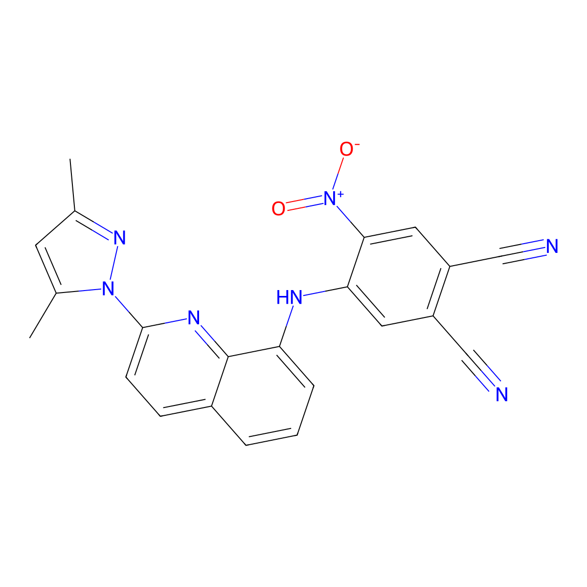 4-[[2-(3,5-Dimethylpyrazol-1-yl)quinolin-8-yl]amino]-5-nitrobenzene-1,2-dicarbonitrile molecular structure, CAS 540512-84-3