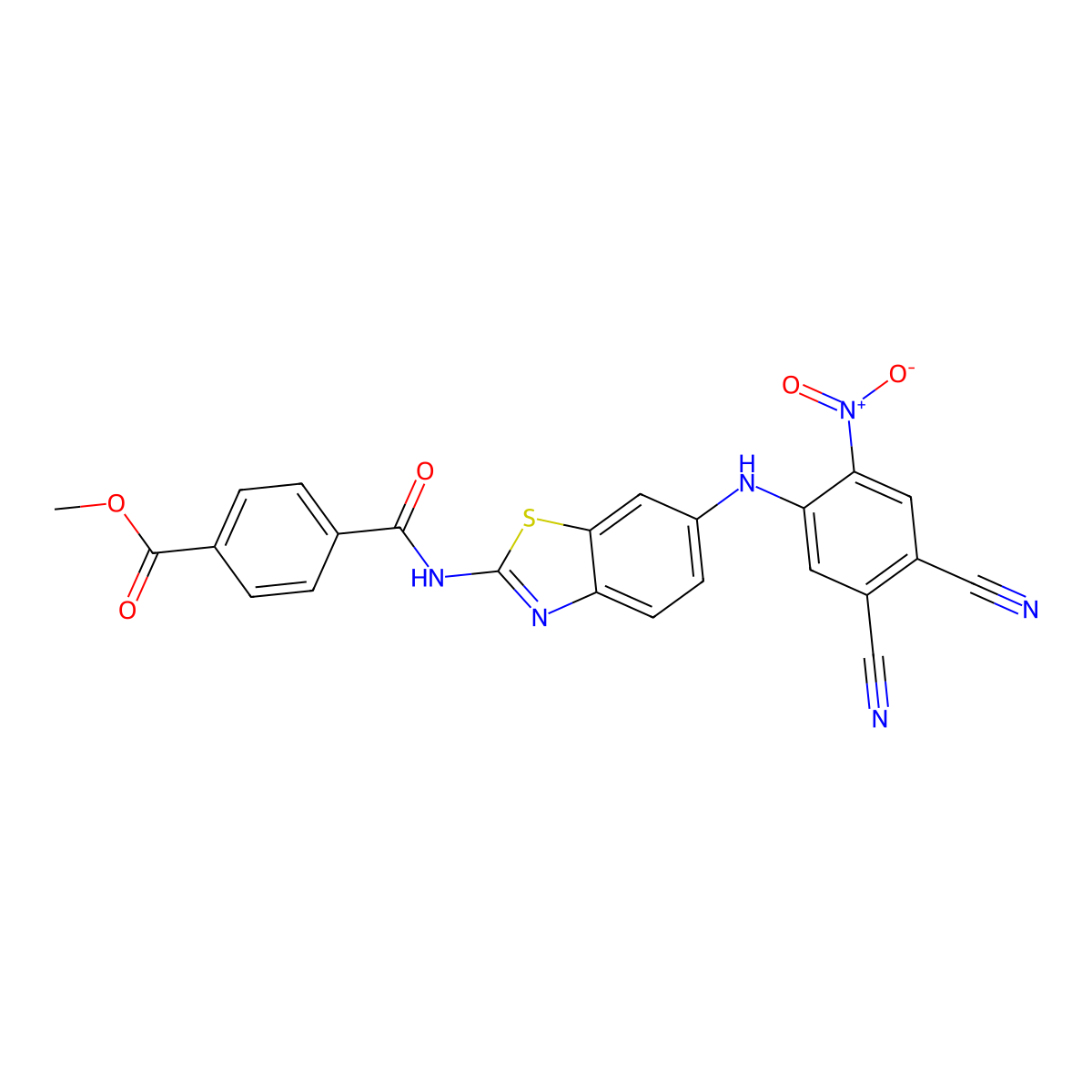 Methyl 4-[[6-(4,5-dicyano-2-nitroanilino)-1,3-benzothiazol-2-yl]carbamoyl]benzoate molecular structure, CAS 540512-85-4