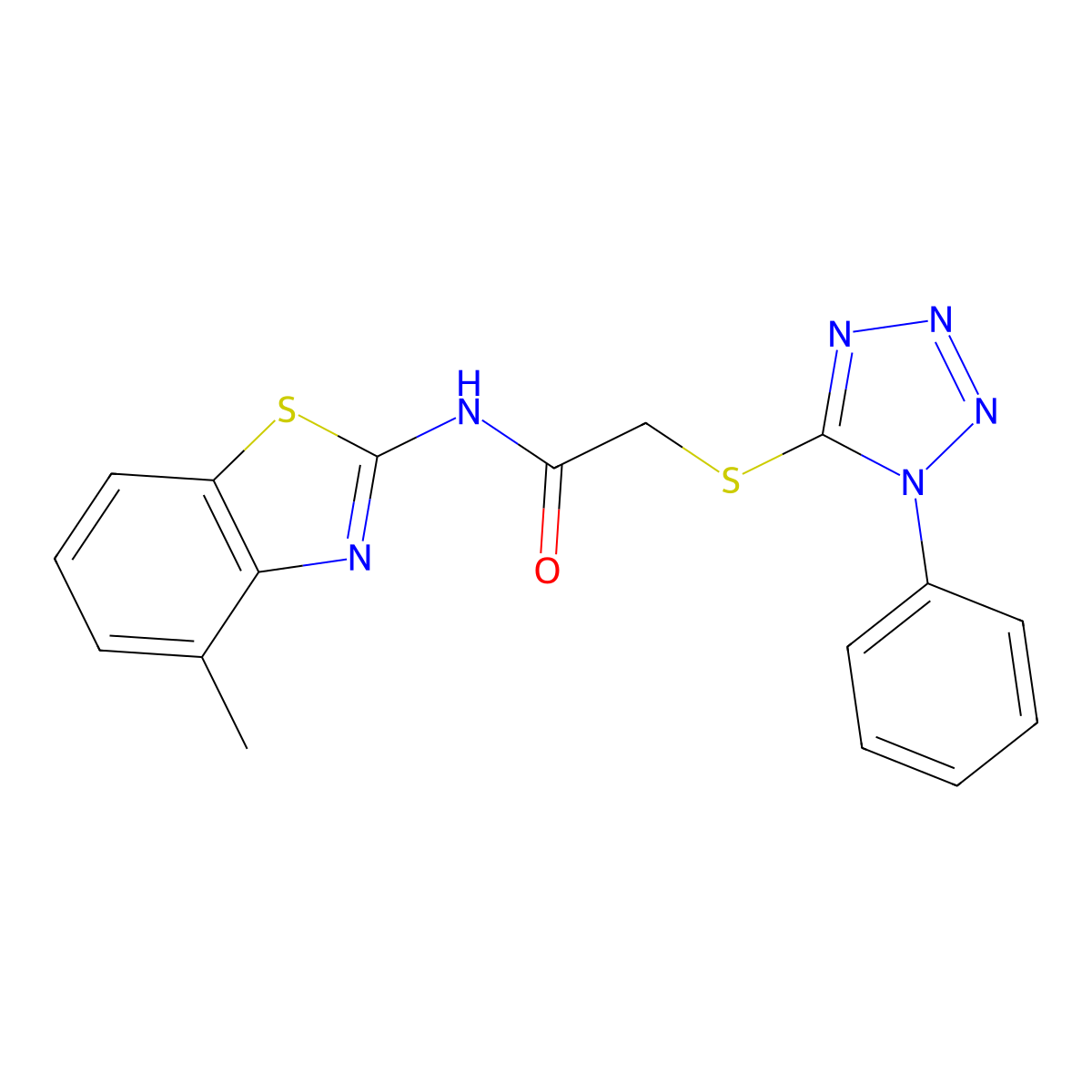 N-(4-methyl-1,3-benzothiazol-2-yl)-2-(1-phenyltetrazol-5-yl)sulfanylacetamide molecular structure, CAS 540513-52-8