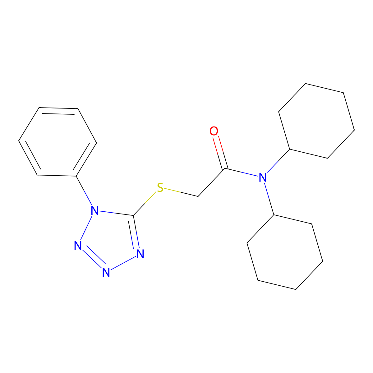 N,N-dicyclohexyl-2-(1-phenyltetrazol-5-yl)sulfanylacetamide molecular structure, CAS 540513-76-6