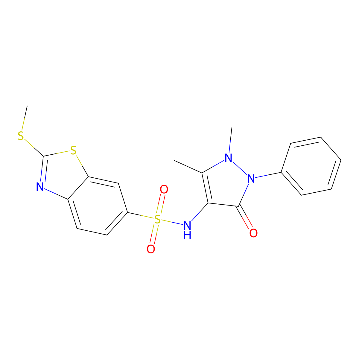 N-(1,5-dimethyl-3-oxo-2-phenyl-2,3-dihydro-1H-pyrazol-4-yl)-2-(methylthio)-1,3-benzothiazole-6-sulfonamide molecular structure, CAS 540513-94-8