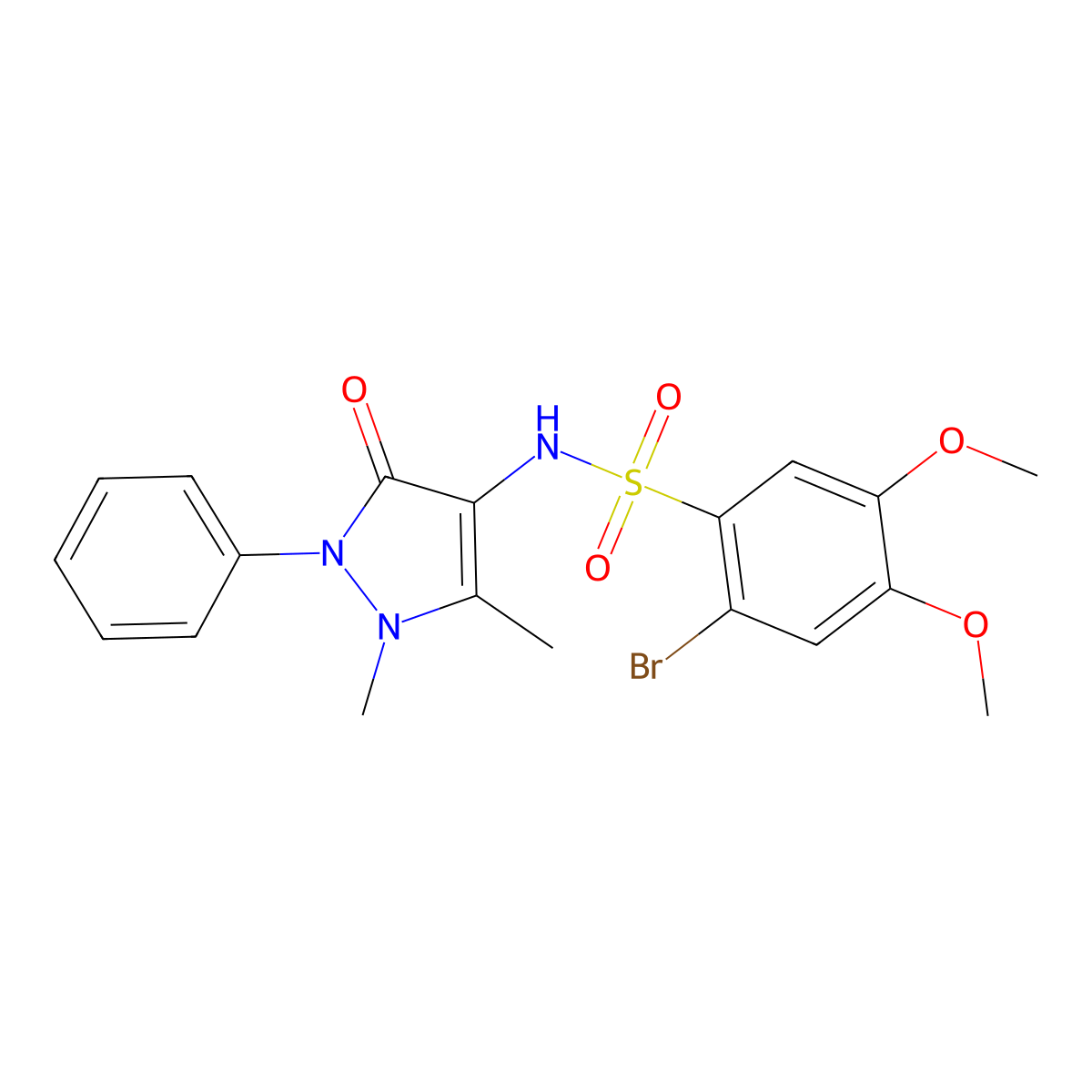 2-bromo-N-(1,5-dimethyl-3-oxo-2-phenyl-2,3-dihydro-1H-pyrazol-4-yl)-4,5-dimethoxybenzenesulfonamide molecular structure, CAS 540513-97-1