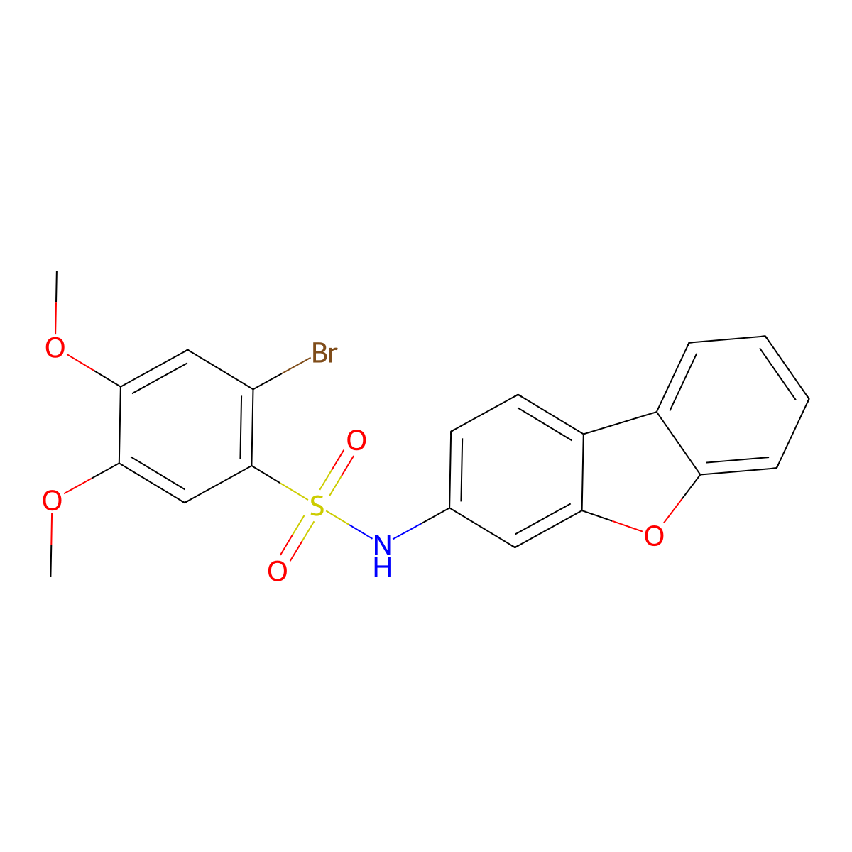 2-bromo-N-dibenzofuran-3-yl-4,5-dimethoxybenzenesulfonamide molecular structure, CAS 540514-43-0