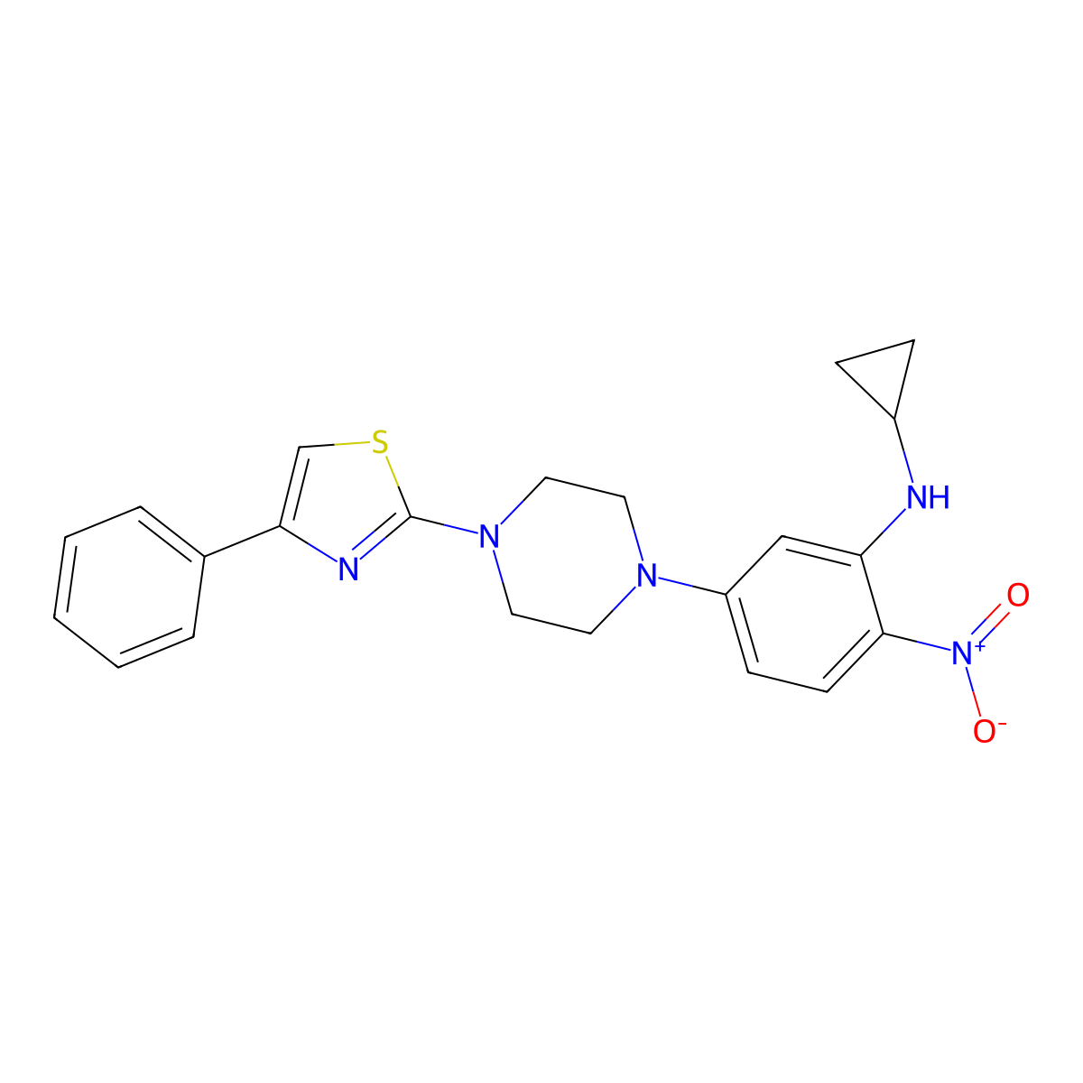 N-cyclopropyl-2-nitro-5-[4-(4-phenyl-1,3-thiazol-2-yl)piperazin-1-yl]aniline molecular structure, CAS 540514-66-7