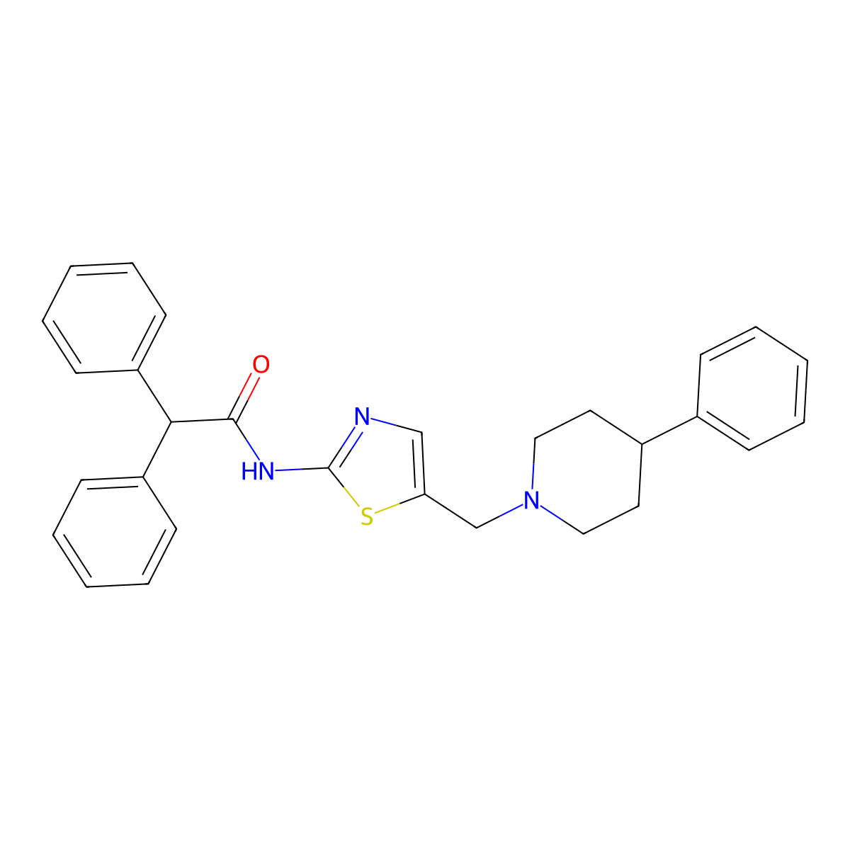 2,2-diphenyl-N-[5-[(4-phenylpiperidin-1-yl)methyl]-1,3-thiazol-2-yl]acetamide molecular structure, CAS 540514-84-9