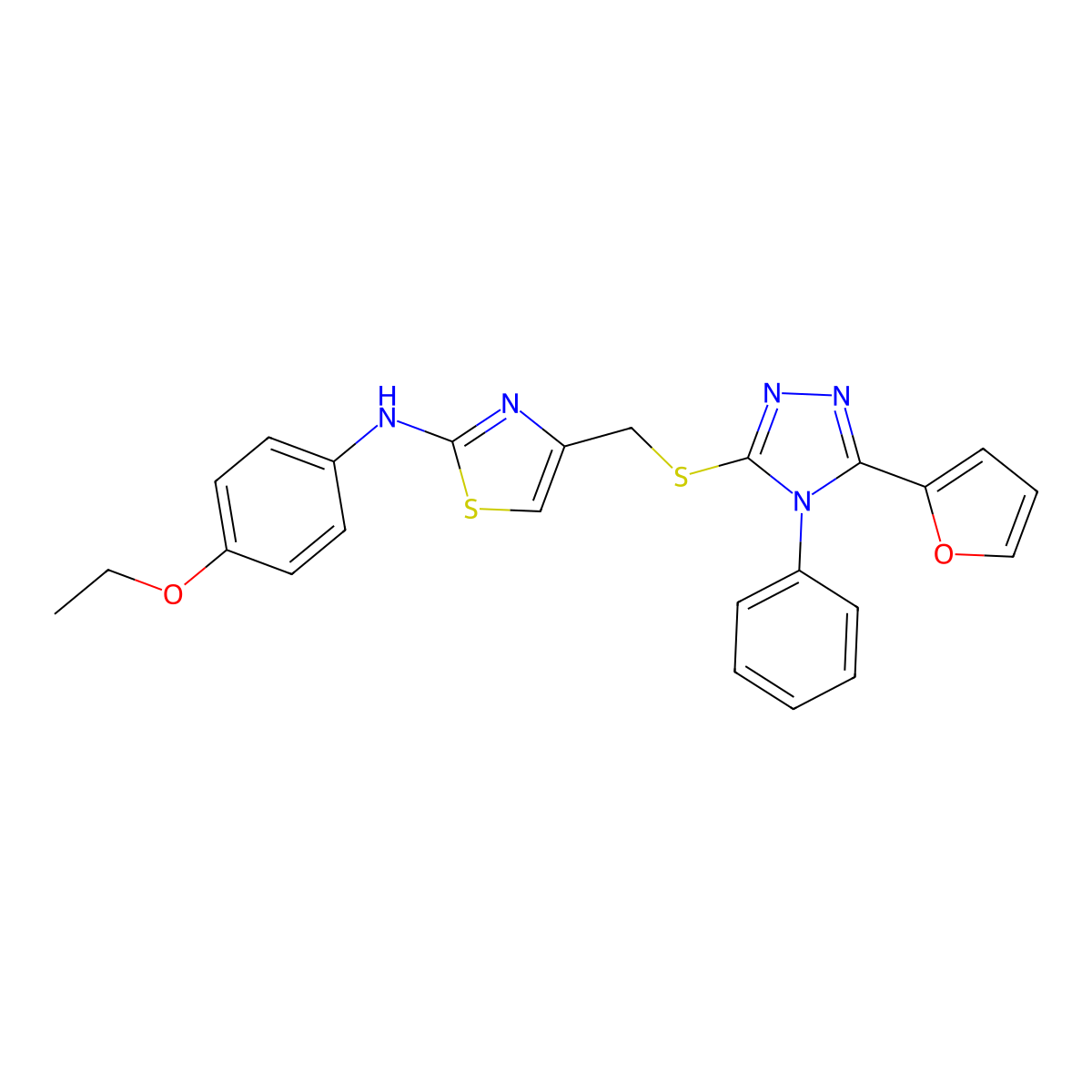 N-(4-ethoxyphenyl)-4-[[5-(furan-2-yl)-4-phenyl-1,2,4-triazol-3-yl]sulfanylmethyl]-1,3-thiazol-2-amine molecular structure, CAS 540515-60-4