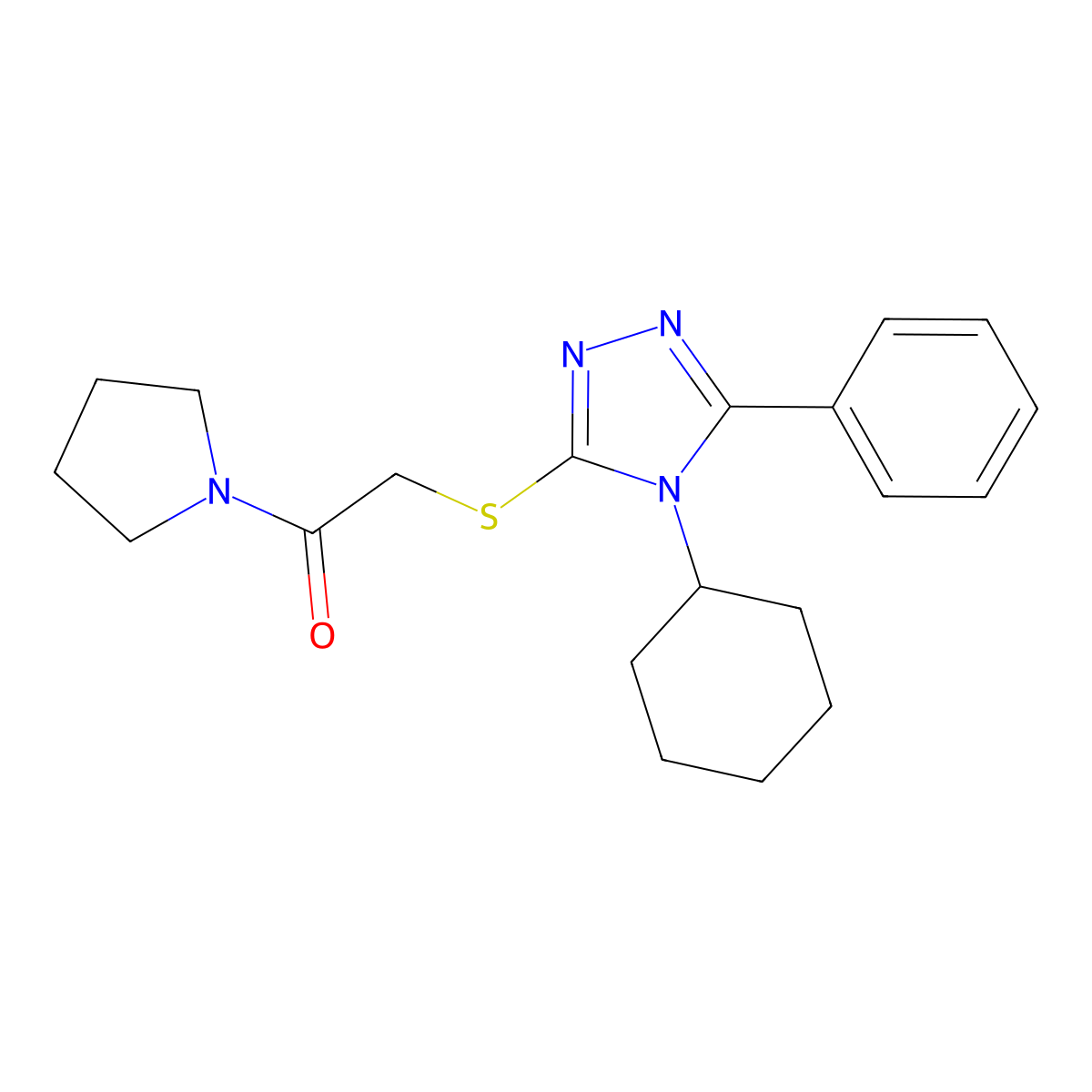 2-[(4-Cyclohexyl-5-phenyl-1,2,4-triazol-3-yl)sulfanyl]-1-pyrrolidin-1-ylethanone molecular structure, CAS 540515-83-1