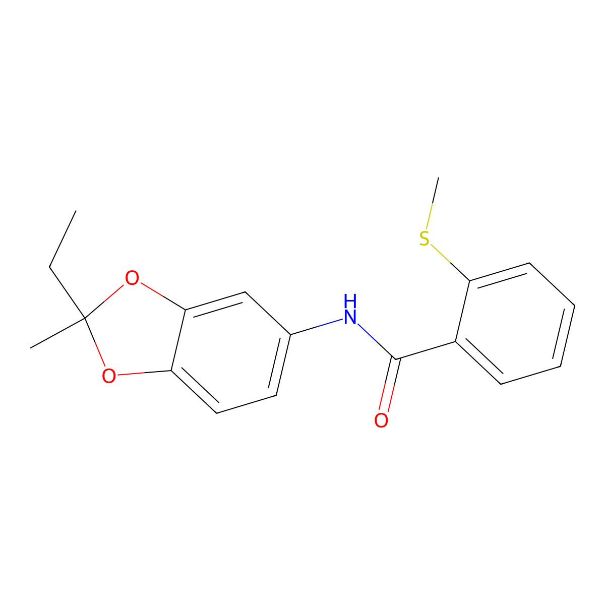 N-(2-ethyl-2-methyl-1,3-benzodioxol-5-yl)-2-(methylsulfanyl)benzamide molecular structure, CAS 540516-04-9