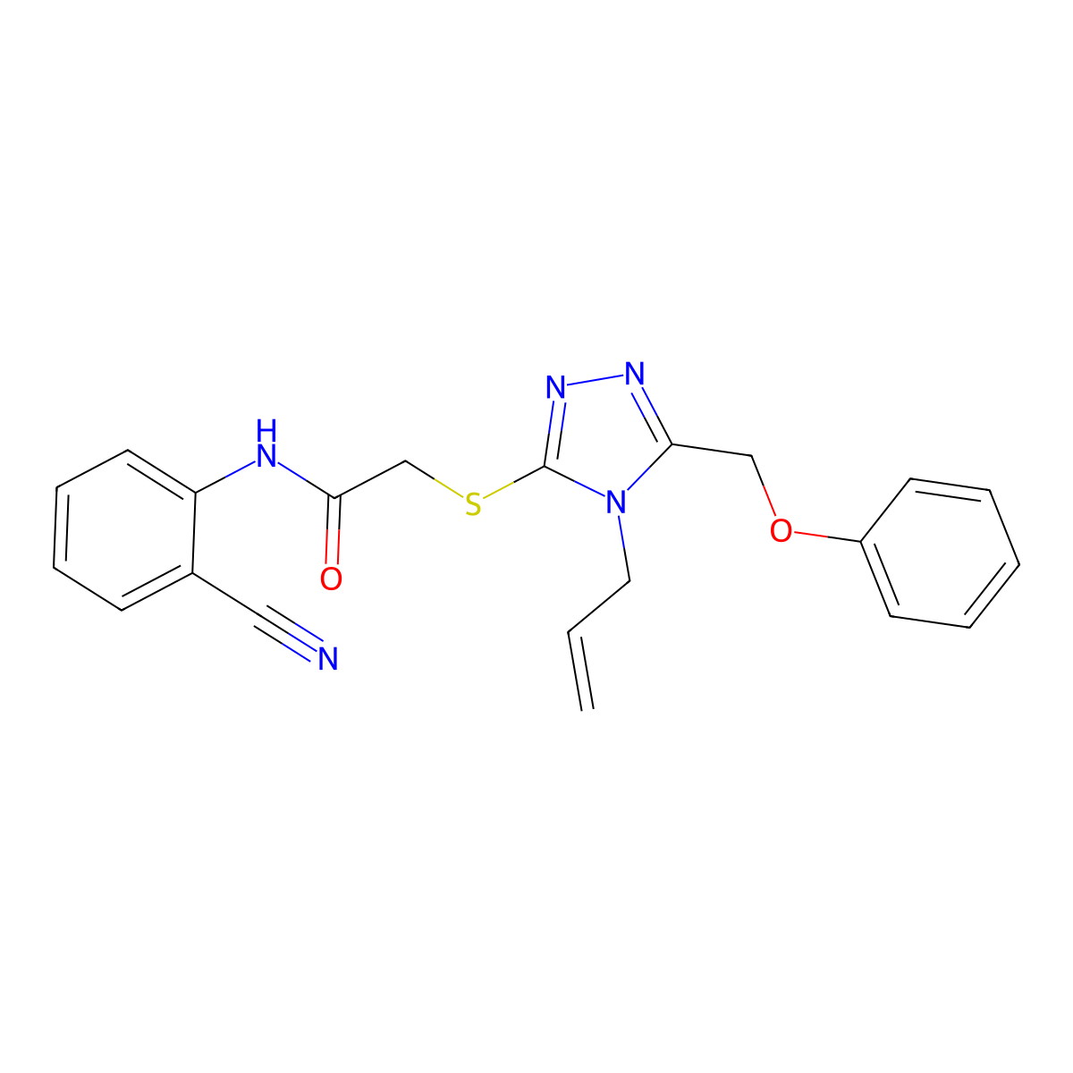 N-(2-cyanophenyl)-2-[[5-(phenoxymethyl)-4-prop-2-enyl-1,2,4-triazol-3-yl]sulfanyl]acetamide molecular structure, CAS 540516-66-3