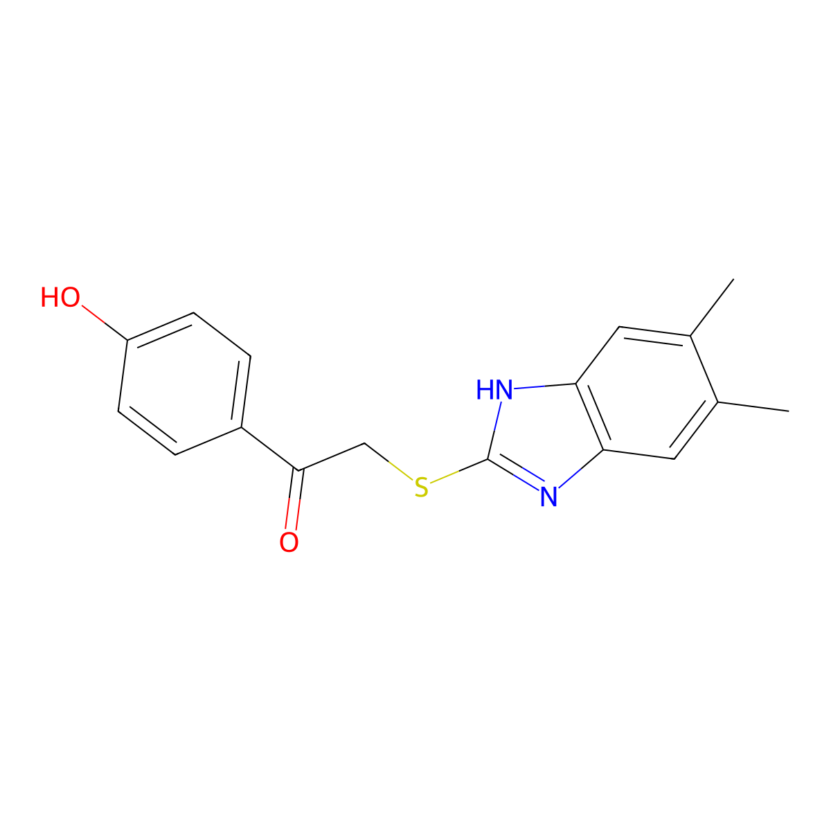 2-[(5,6-dimethyl-1H-benzimidazol-2-yl)sulfanyl]-1-(4-hydroxyphenyl)ethanone molecular structure, CAS 540517-64-4