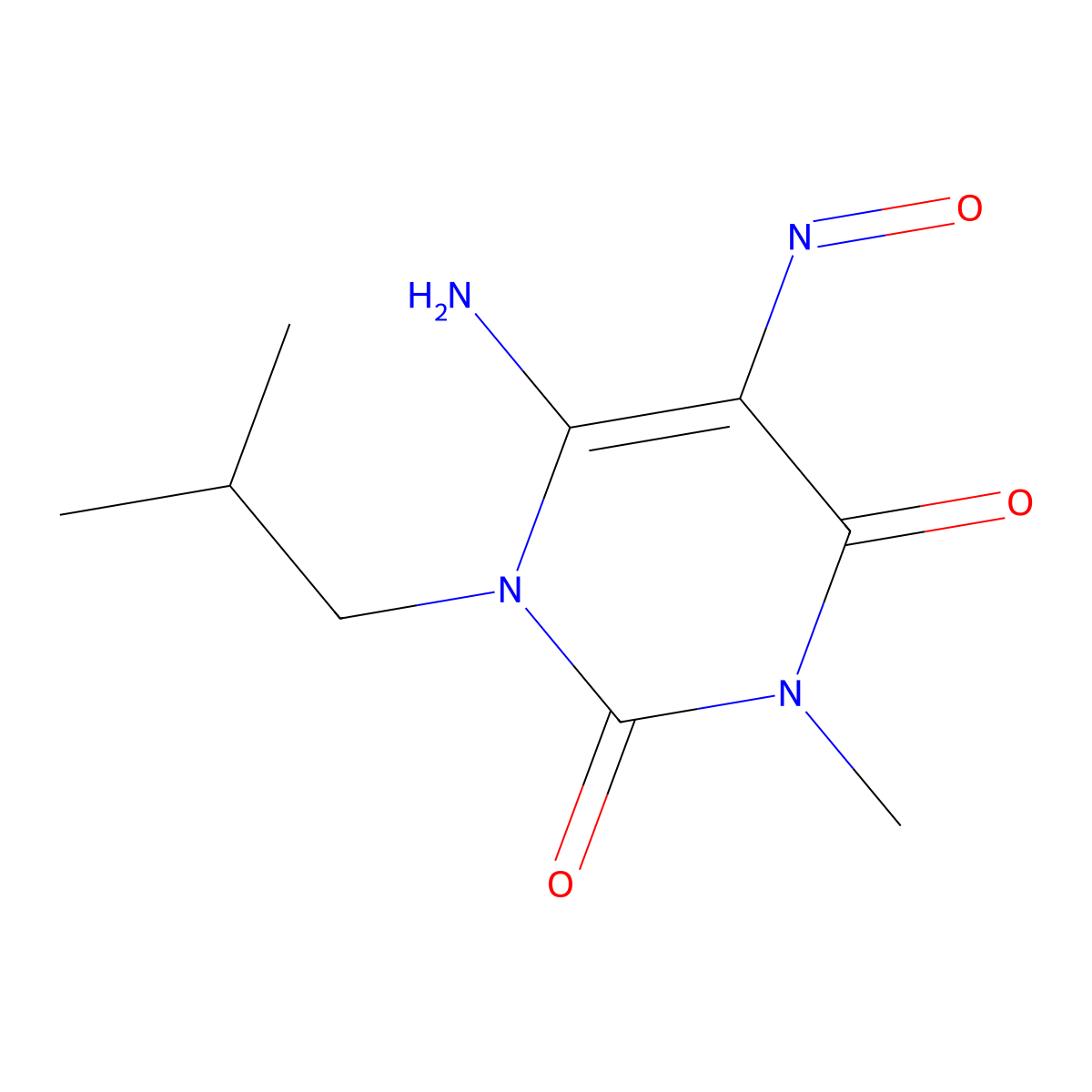 6-Amino-1-isobutyl-3-methyl-5-nitrosouracil molecular structure, CAS 54052-67-4