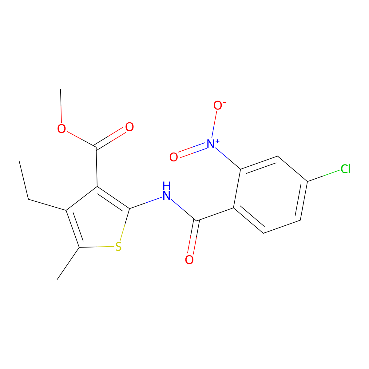 Methyl 2-[(4-chloro-2-nitrobenzoyl)amino]-4-ethyl-5-methylthiophene-3-carboxylate molecular structure, CAS 540521-06-0