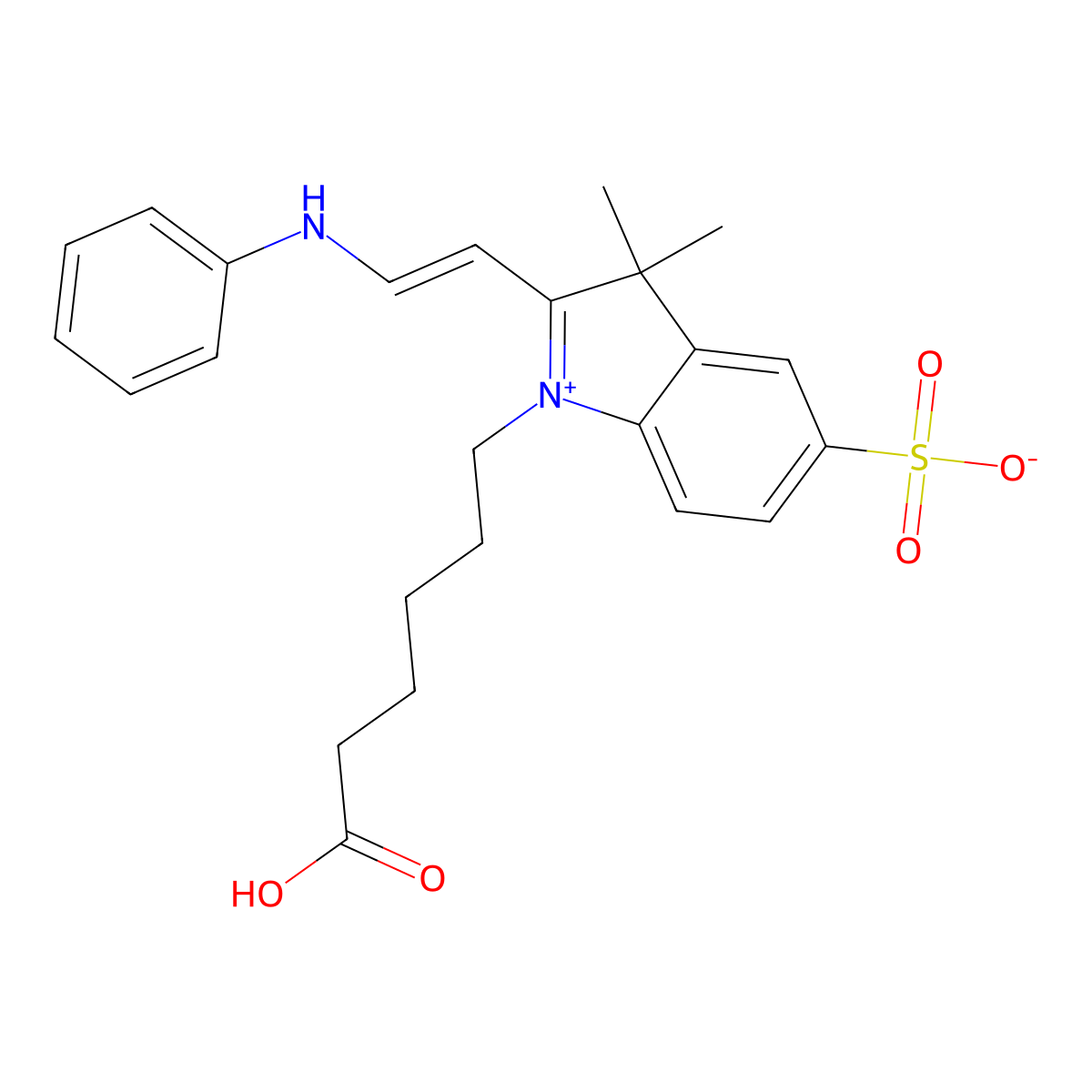 1-(5-carboxypentyl)-3,3-dimethyl-2-[(1E)-2-(phenylamino)ethenyl]-3H-indol-1-ium-5-sulfonate molecular structure, CAS 540528-27-6