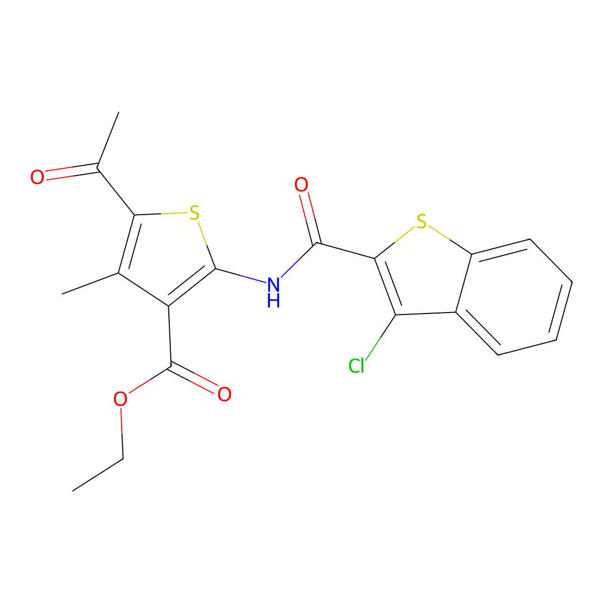 Ethyl 5-acetyl-2-[(3-chloro-1-benzothiophene-2-carbonyl)amino]-4-methylthiophene-3-carboxylate molecular structure, CAS 540528-39-0
