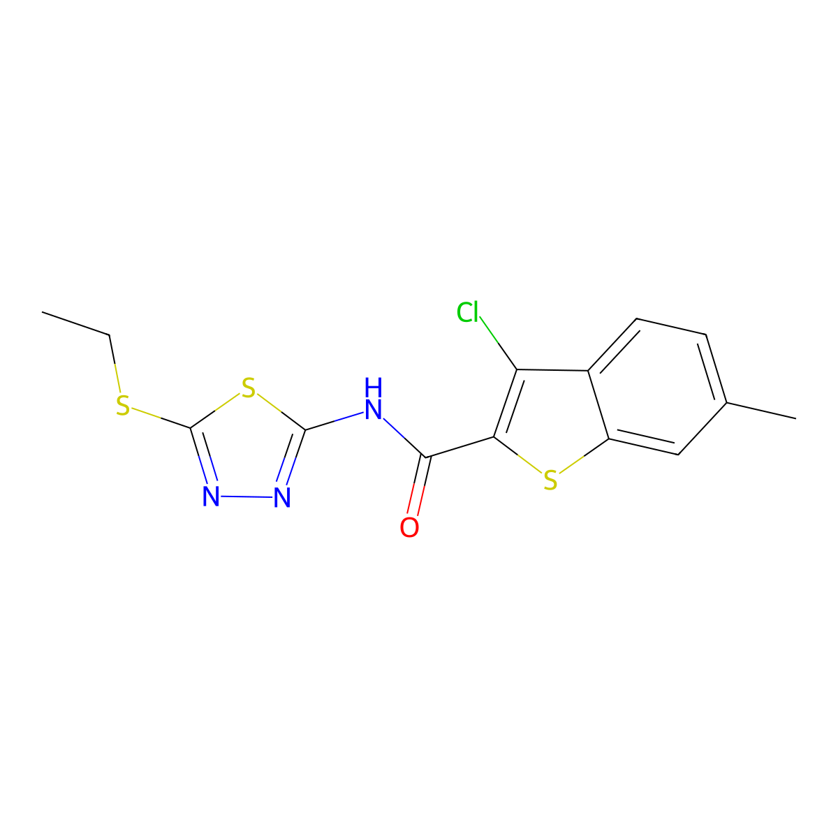3-chloro-N-[5-(ethylsulfanyl)-1,3,4-thiadiazol-2-yl]-6-methyl-1-benzothiophene-2-carboxamide molecular structure, CAS 540529-34-8