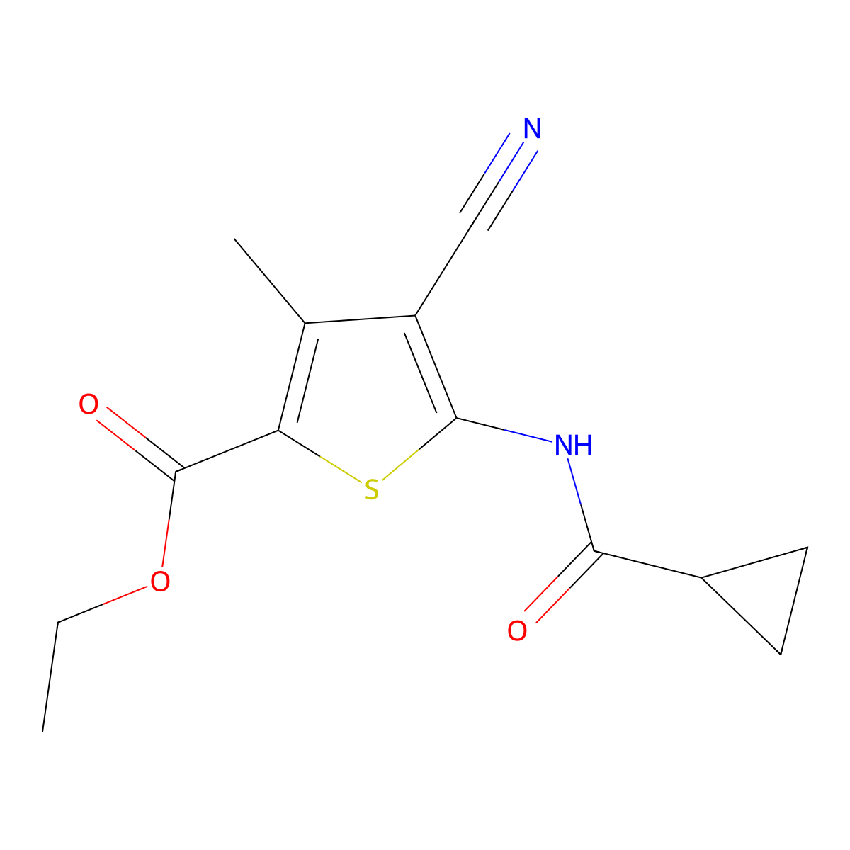 Ethyl 4-cyano-5-(cyclopropanecarboxamido)-3-methylthiophene-2-carboxylate molecular structure, CAS 540530-15-2