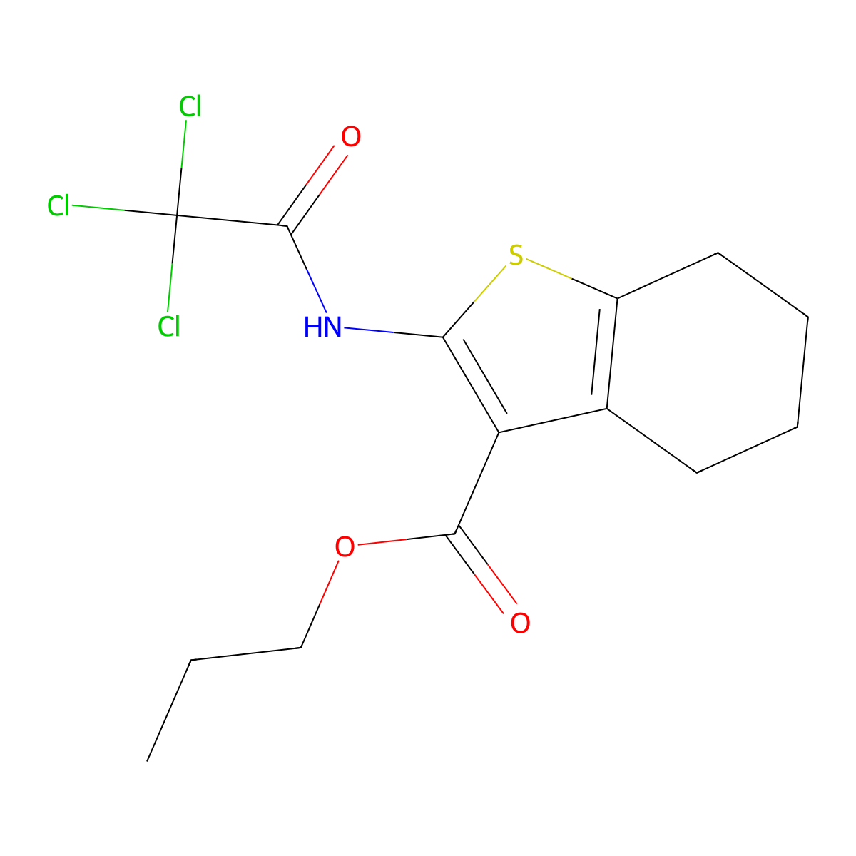 Propyl 2-[(trichloroacetyl)amino]-4,5,6,7-tetrahydro-1-benzothiophene-3-carboxylate molecular structure, CAS 540530-80-1