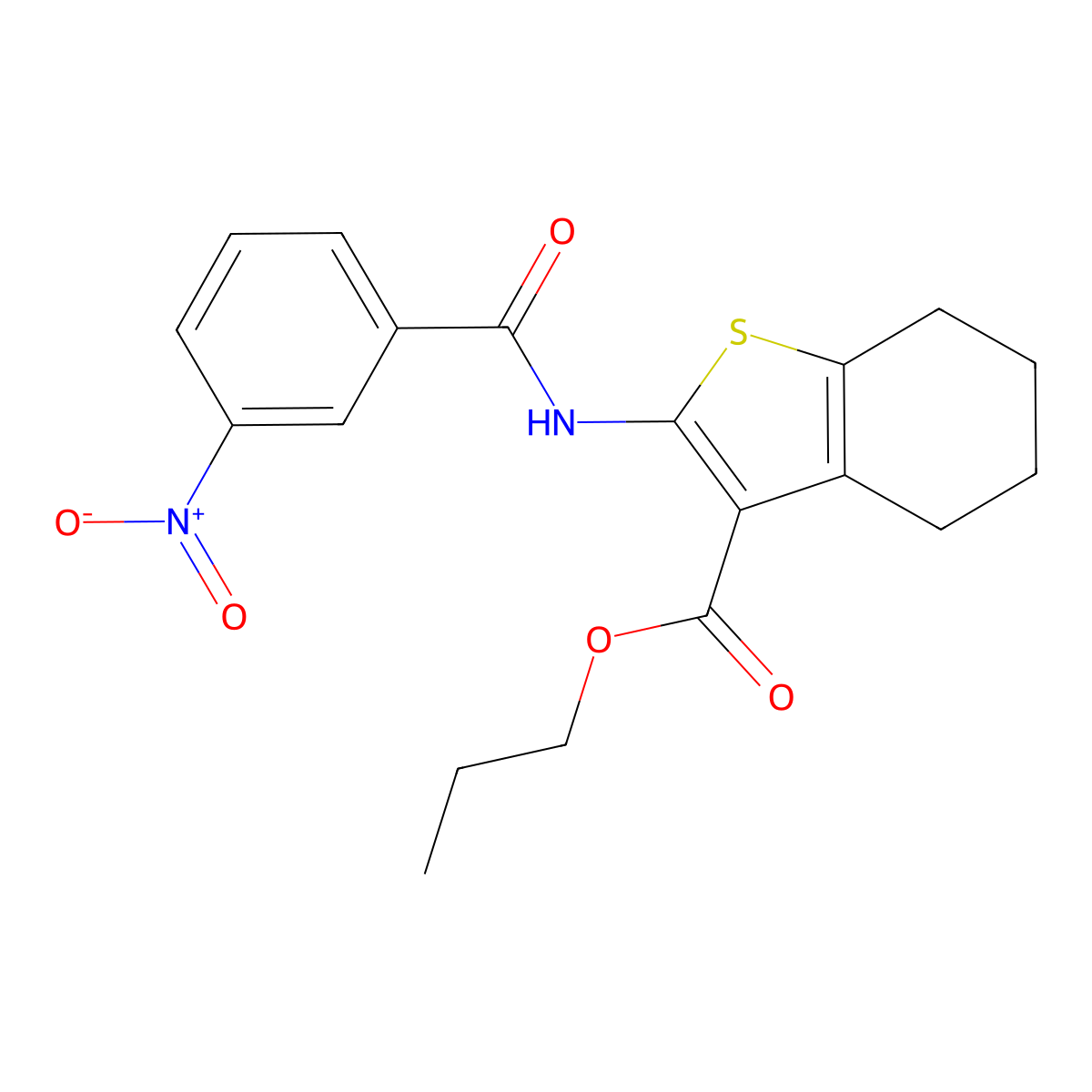 Propyl 2-({3-nitrobenzoyl}amino)-4,5,6,7-tetrahydro-1-benzothiophene-3-carboxylate molecular structure, CAS 540531-13-3
