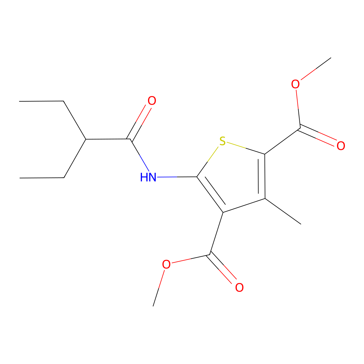Dimethyl 5-(2-ethylbutanoylamino)-3-methylthiophene-2,4-dicarboxylate molecular structure, CAS 540532-79-4