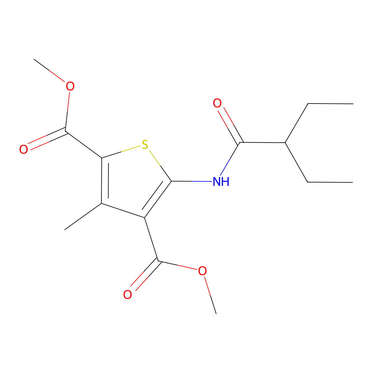Dimethyl 5-(2-ethylbutanoylamino)-3-methylthiophene-2,4-dicarboxylate molecular structure, CAS 540532-79-4