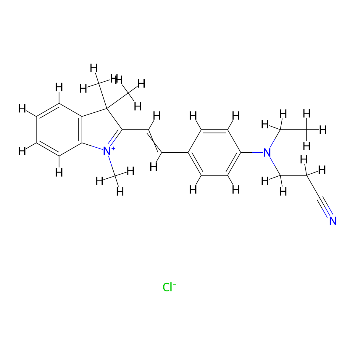 3H-Indolium, 2-[2-[4-[(2-cyanoethyl)ethylamino]phenyl]ethenyl]-1,3,3-trimethyl-, chloride (1:1) molecular structure, CAS 54060-94-5