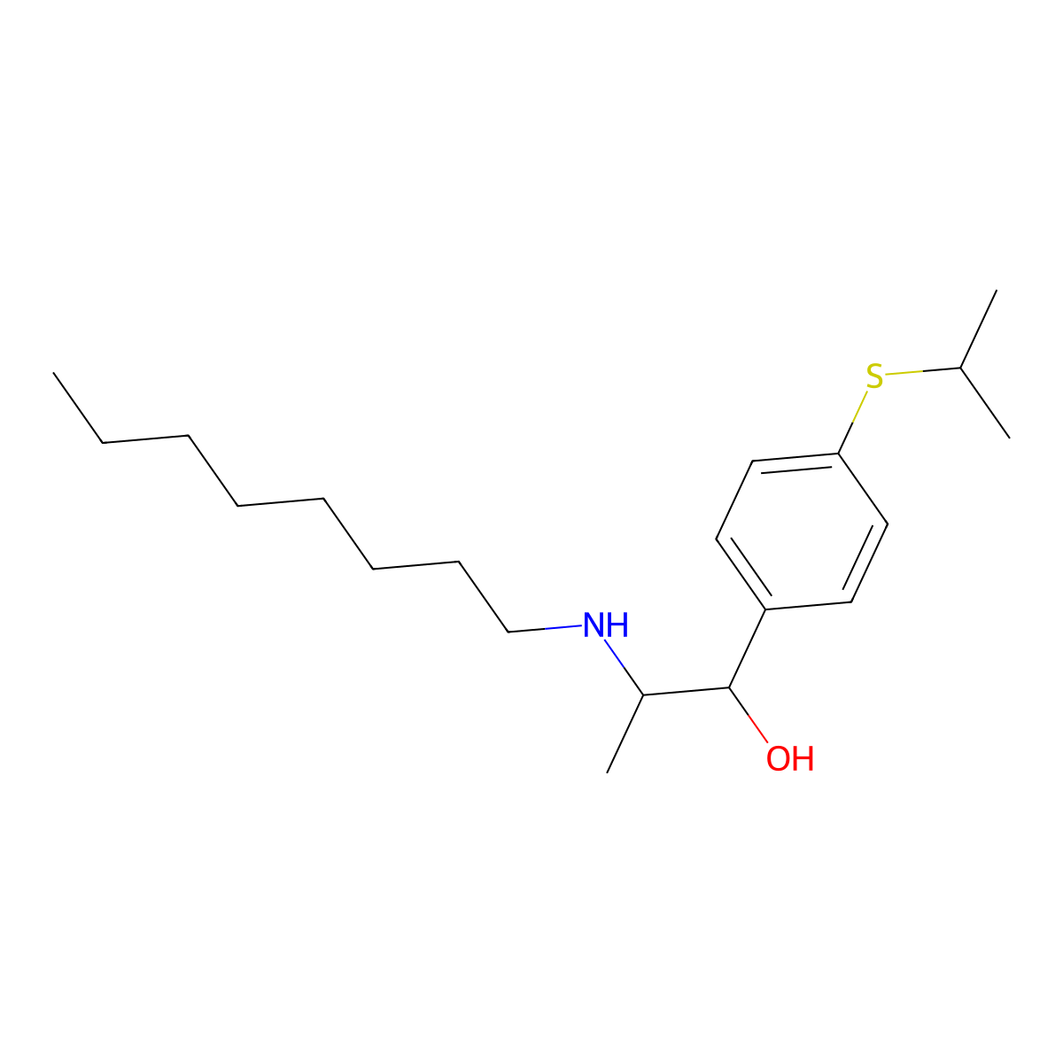 4-((1-Methylethyl)thio)-alpha-(1-(octylamino)ethyl)benzenemethanol molecular structure, CAS 54063-56-8