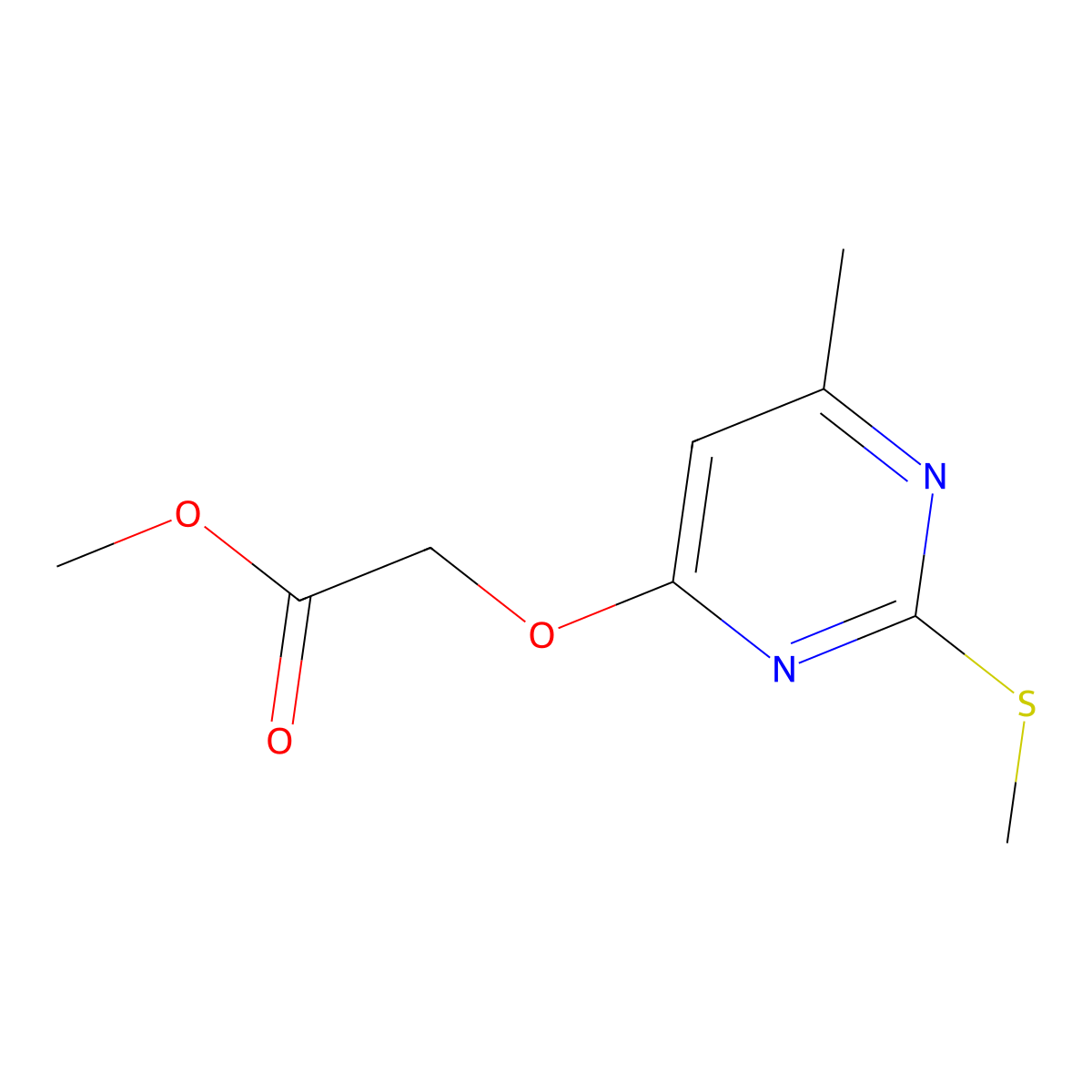 Acetic acid, [[6-methyl-2-(methylthio)-4-pyrimidinyl]oxy]-, methyl ester molecular structure, CAS 54069-06-6