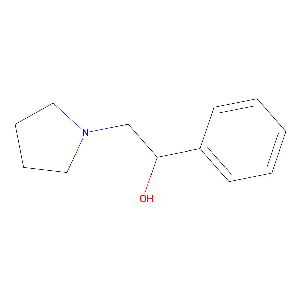 1-Phenyl-2-pyrrolidin-1-ylethanol molecular structure, CAS 5407-61-4
