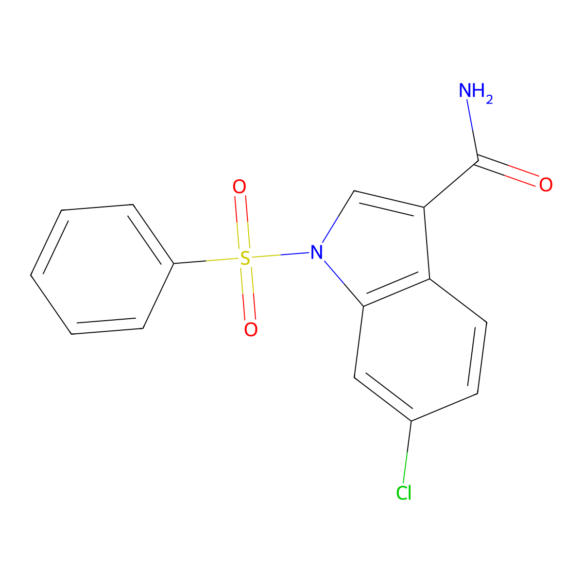 6-Chloro-1-(phenylsulfonyl)-1H-indole-3-carboxamide molecular structure, CAS 540740-50-9