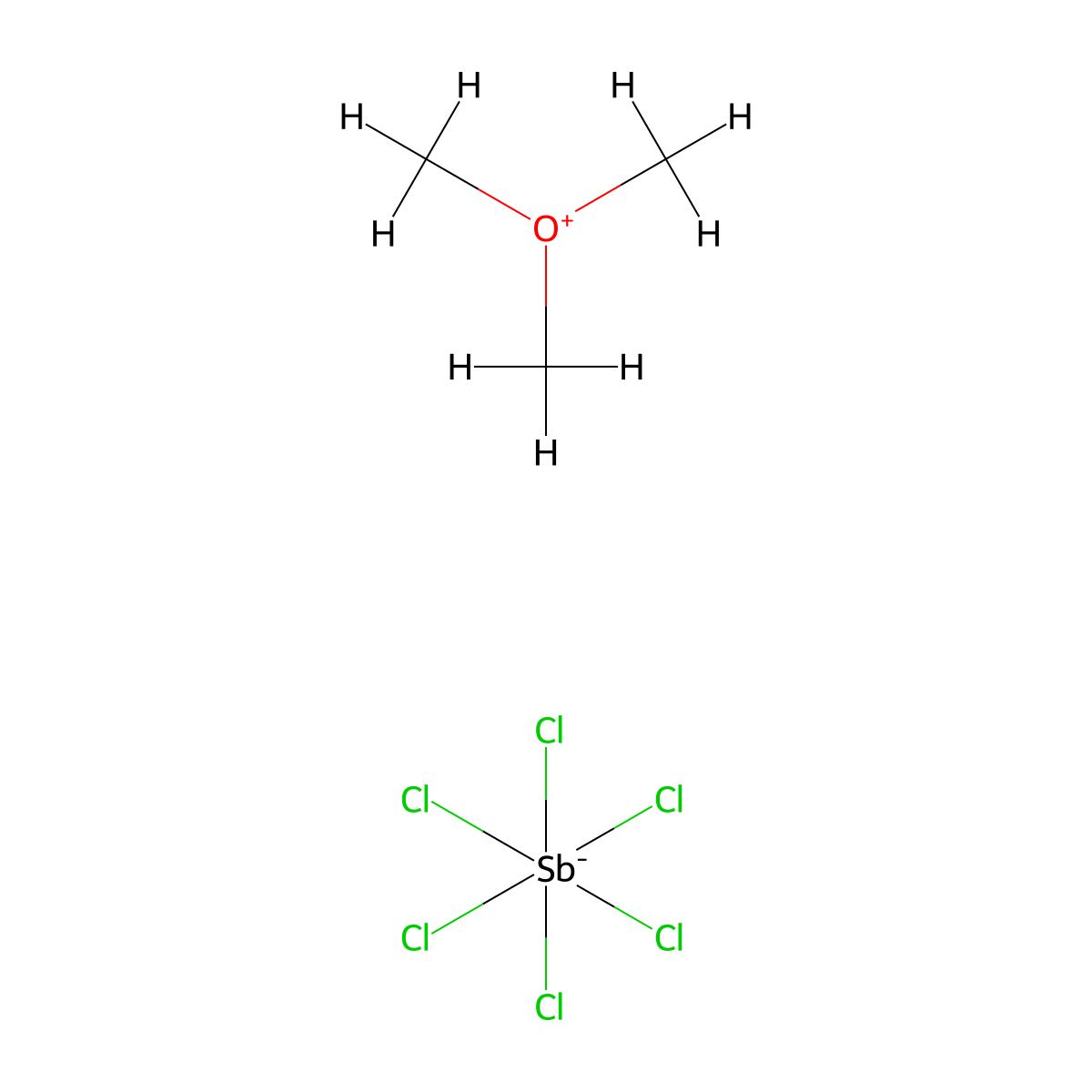 Trimethyloxonium hexachlorantimonate molecular structure, CAS 54075-76-2