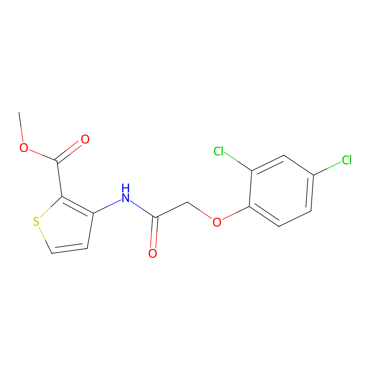 Methyl 3-{[(2,4-dichlorophenoxy)acetyl]amino}-2-thiophenecarboxylate molecular structure, CAS 540755-38-2