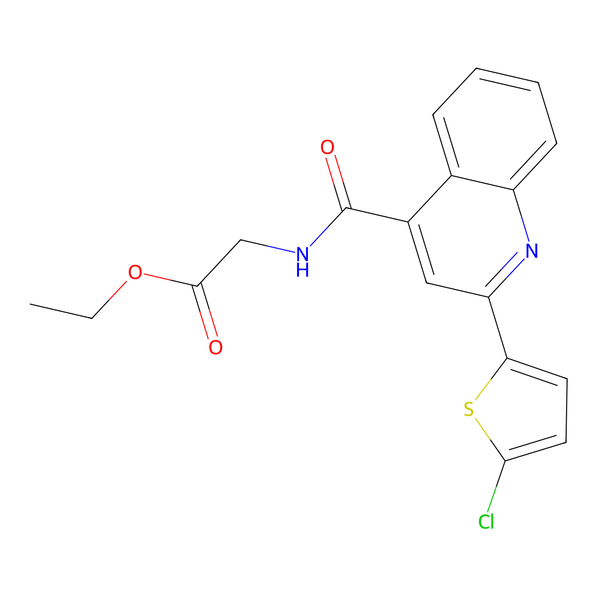 Ethyl 2-[[2-(5-chlorothiophen-2-yl)quinoline-4-carbonyl]amino]acetate molecular structure, CAS 540756-89-6