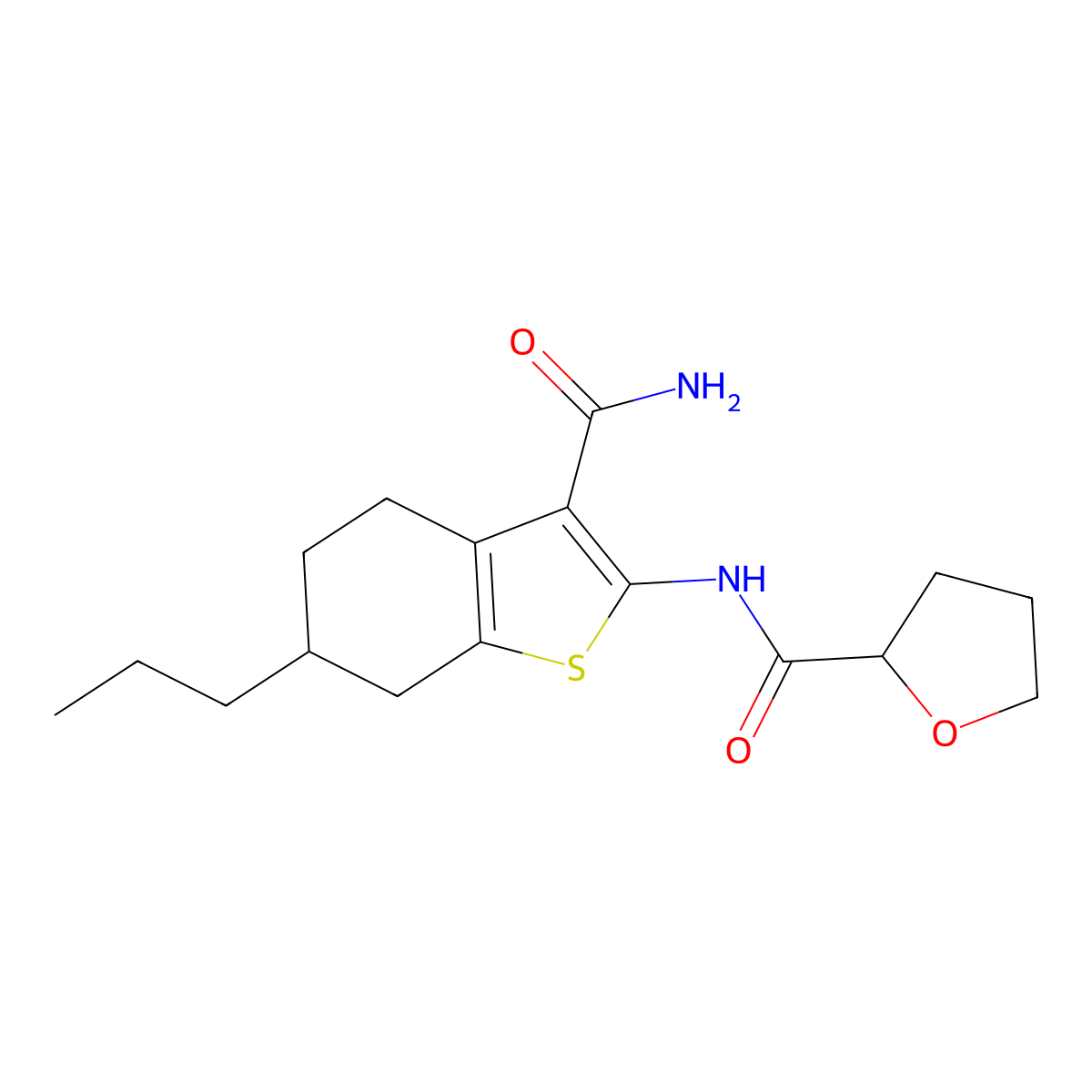 N-(3-carbamoyl-6-propyl-4,5,6,7-tetrahydro-1-benzothiophen-2-yl)oxolane-2-carboxamide molecular structure, CAS 540757-10-6