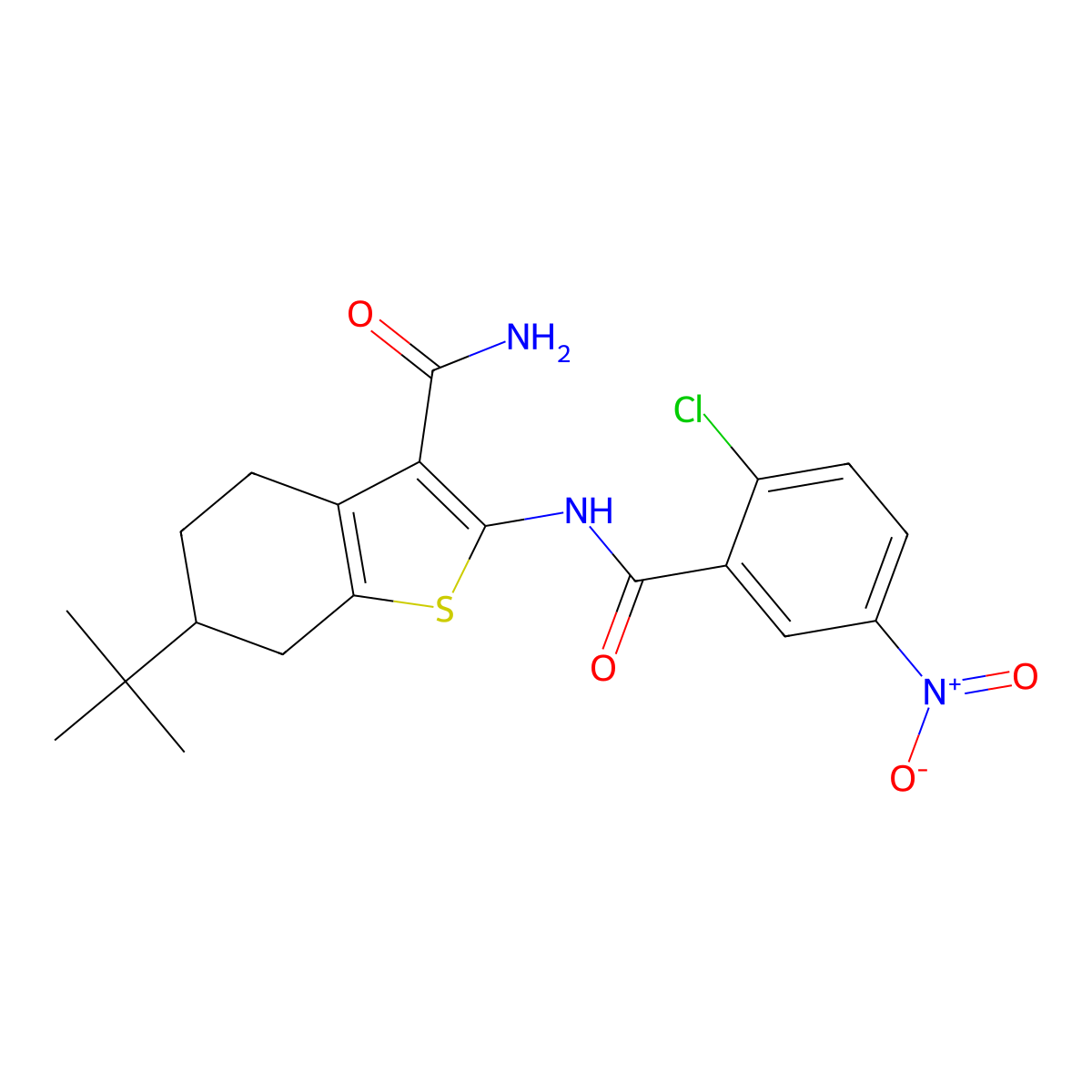 6-Tert-butyl-2-[(2-chloro-5-nitrobenzoyl)amino]-4,5,6,7-tetrahydro-1-benzothiophene-3-carboxamide molecular structure, CAS 540758-99-4