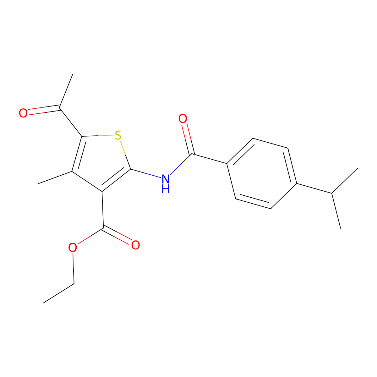 Ethyl 5-acetyl-2-[(4-isopropylbenzoyl)amino]-4-methyl-3-thiophenecarboxylate molecular structure, CAS 540759-75-9