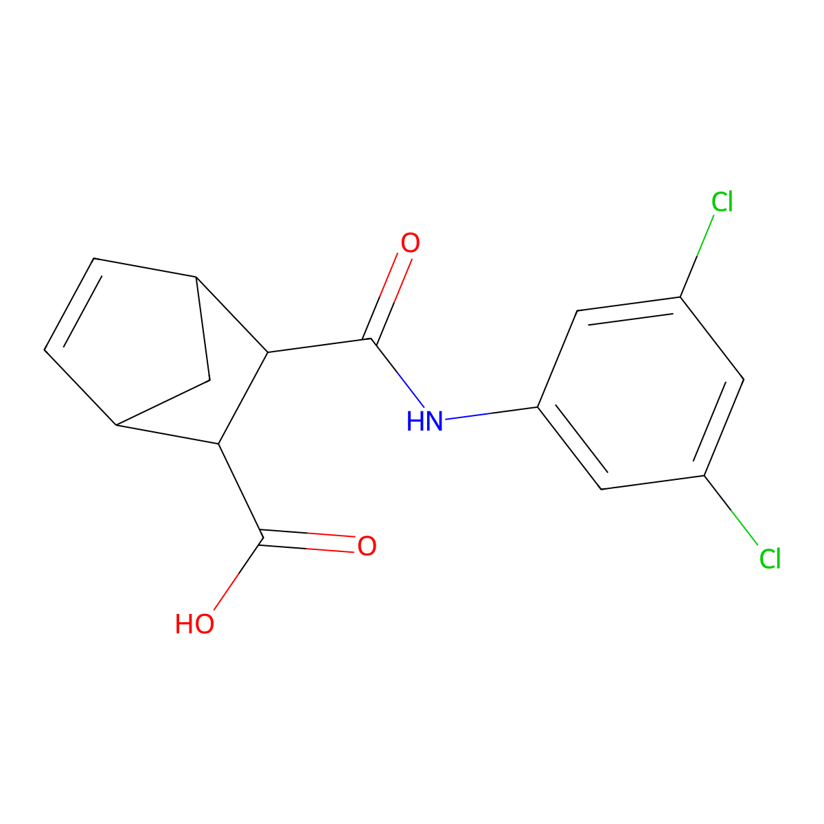 3-[[(3,5-Dichlorophenyl)amino]carbonyl]bicyclo[2.2.1]hept-5-ene-2-carboxylic acid molecular structure, CAS 54076-75-4