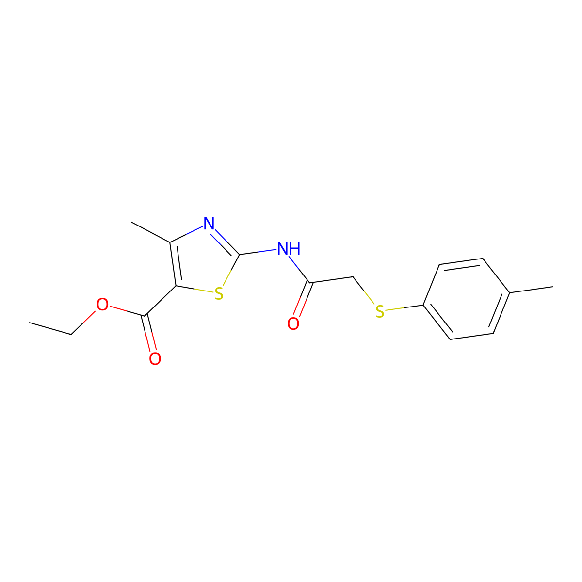 Ethyl 4-methyl-2-(2-(p-tolylthio)acetamido)thiazole-5-carboxylate molecular structure, CAS 540760-15-4
