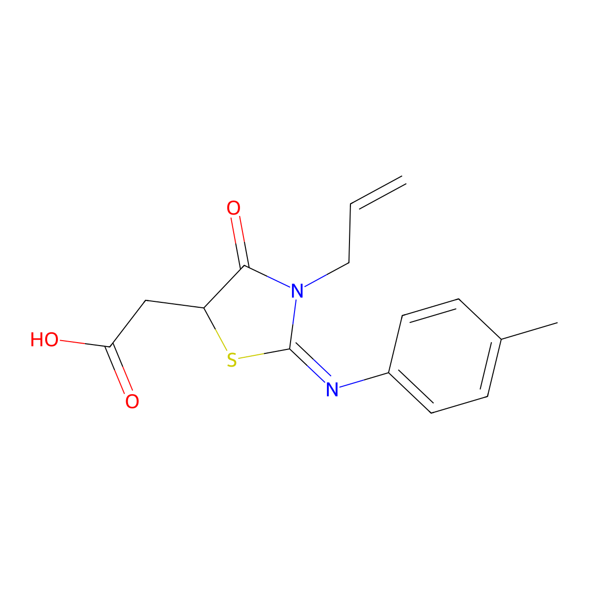 {3-Allyl-2-[(4-methylphenyl)imino]-4-oxo-1,3-thiazolidin-5-yl}acetic acid molecular structure, CAS 540761-83-9