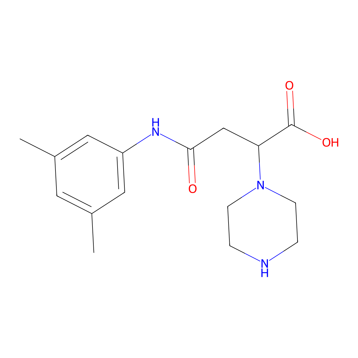 4-((3,5-Dimethylphenyl)amino)-4-oxo-2-(piperazin-1-yl)butanoic acid molecular structure, CAS 540763-94-8