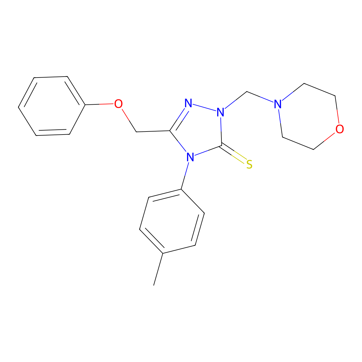 2,4-Dihydro-4-(4-methylphenyl)-2-(4-morpholinylmethyl)-5-(phenoxymethyl)-3H-1,2,4-triazole-3-thione molecular structure, CAS 540771-33-3