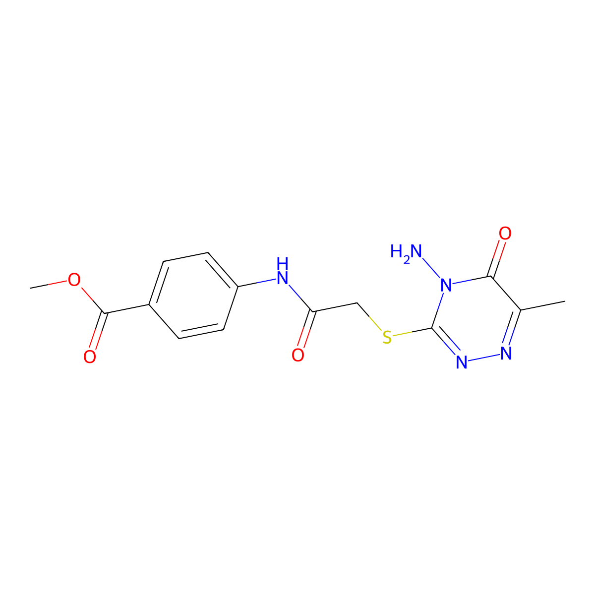 Methyl 4-[[2-[(4-amino-6-methyl-5-oxo-1,2,4-triazin-3-yl)sulfanyl]acetyl]amino]benzoate molecular structure, CAS 540772-28-9