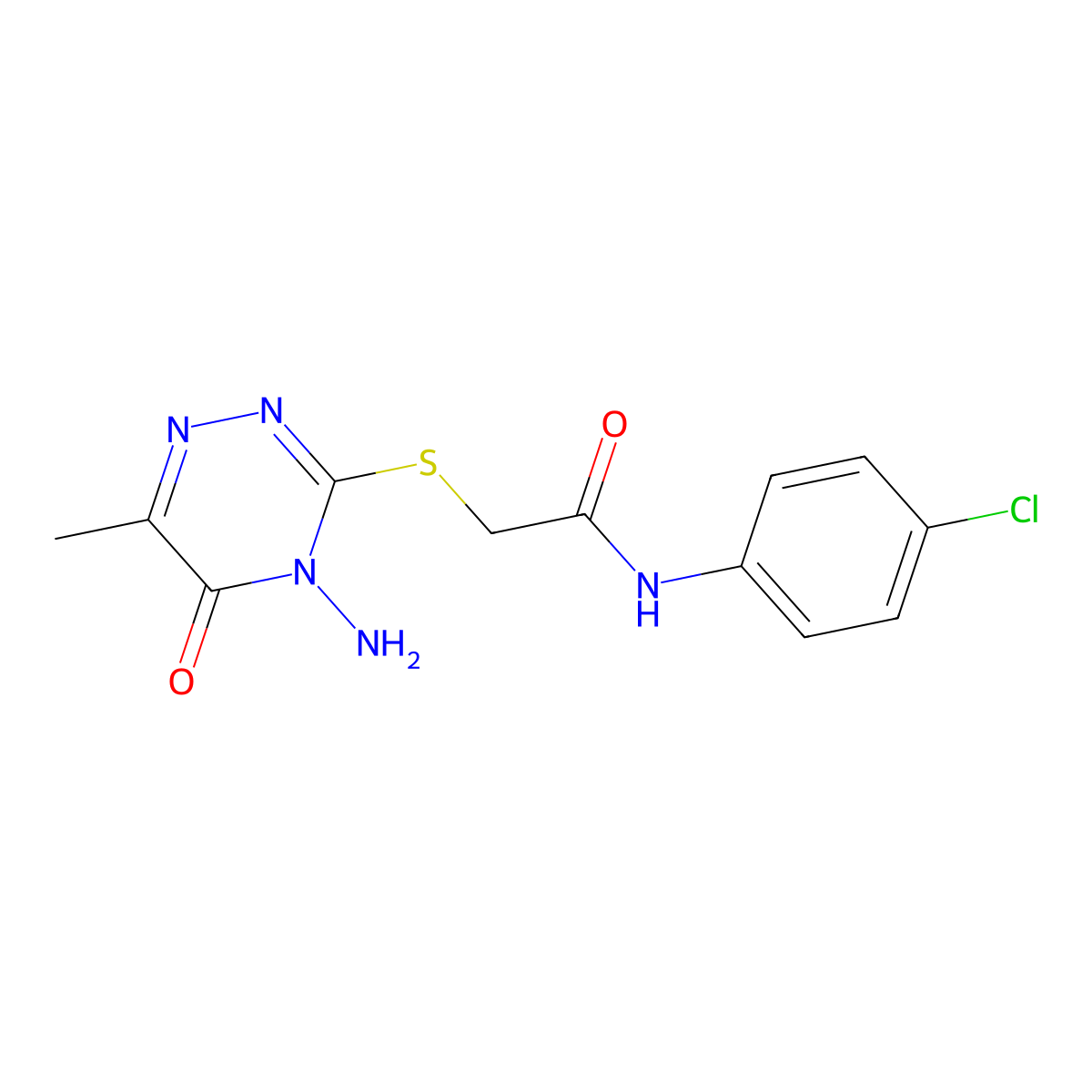 2-[(4-amino-6-methyl-5-oxo-4,5-dihydro-1,2,4-triazin-3-yl)sulfanyl]-N-(4-chlorophenyl)acetamide molecular structure, CAS 540772-30-3