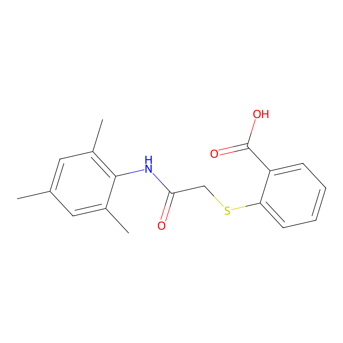 2-{[N-(2,4,6-trimethylphenyl)carbamoyl]methylthio}benzoic acid molecular structure, CAS 540774-64-9