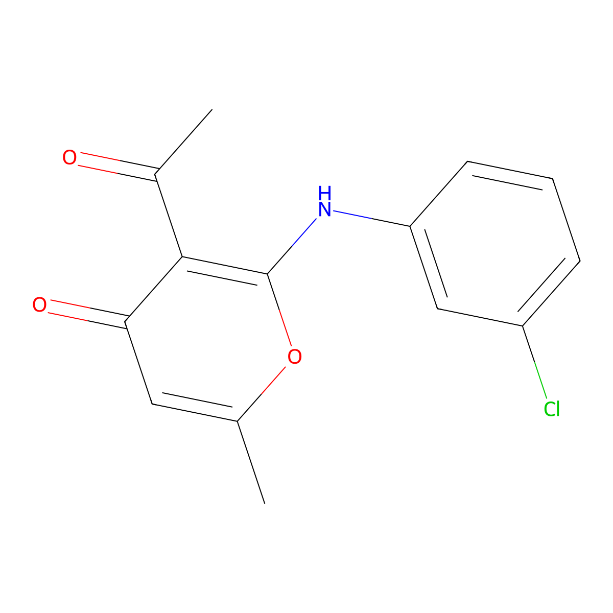 3-acetyl-2-((3-chlorophenyl)amino)-6-methyl-4H-pyran-4-one molecular structure, CAS 540774-90-1