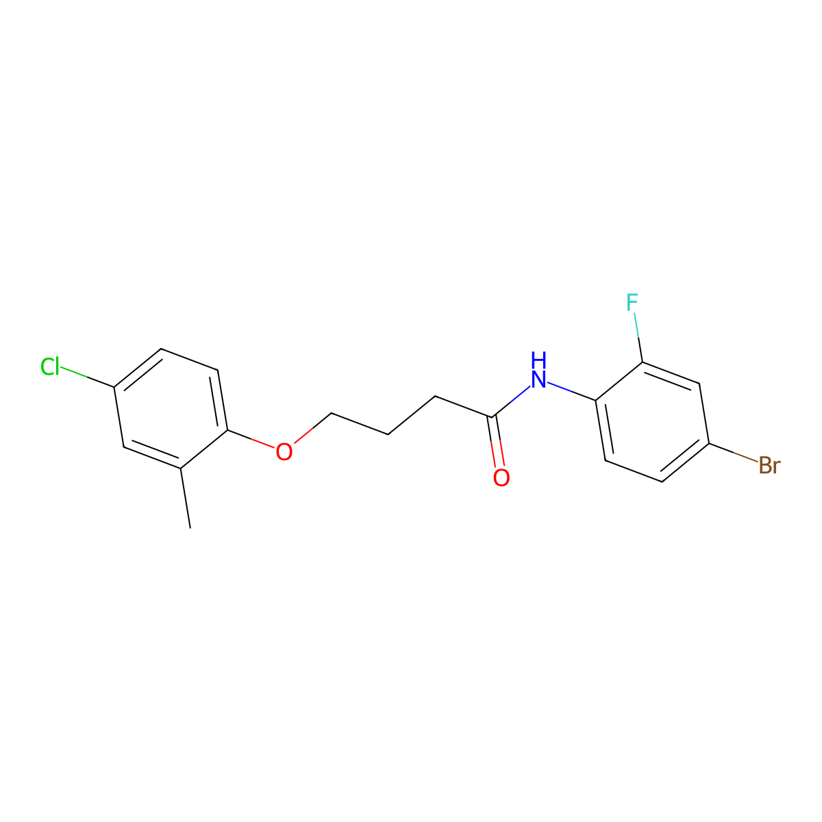 N-(4-bromo-2-fluorophenyl)-4-(4-chloro-2-methylphenoxy)butanamide molecular structure, CAS 540789-17-1
