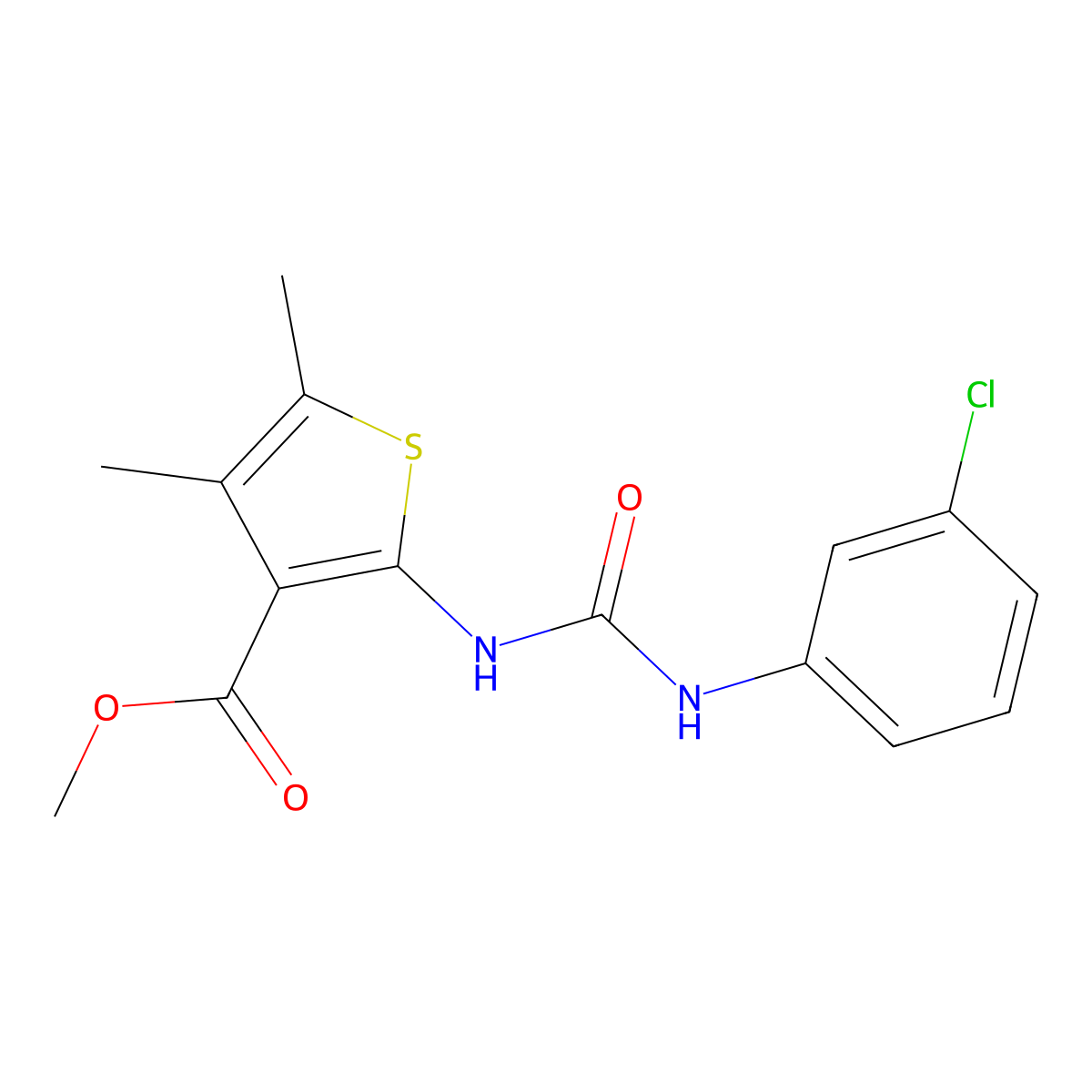 Methyl 2-[(3-chlorophenyl)carbamoylamino]-4,5-dimethylthiophene-3-carboxylate molecular structure, CAS 540789-59-1