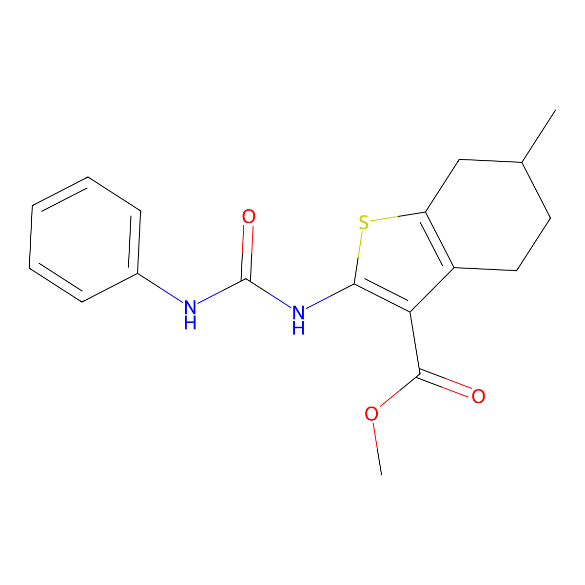 Methyl 6-methyl-2-(phenylcarbamoylamino)-4,5,6,7-tetrahydro-1-benzothiophene-3-carboxylate molecular structure, CAS 540789-97-7