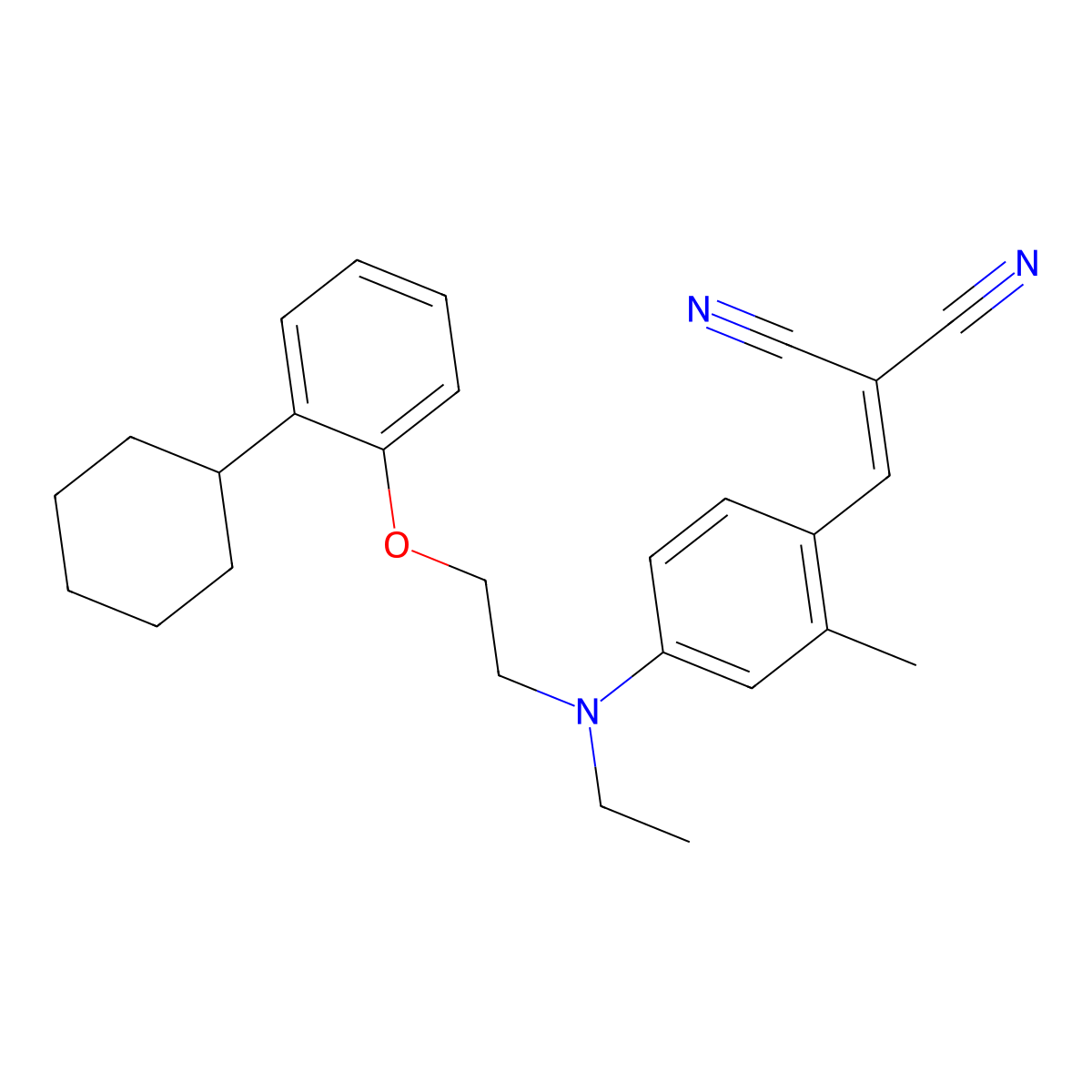 Propanedinitrile, ((4-((2-(2-cyclohexylphenoxy)ethyl)ethylamino)-2-methylphenyl)methylene)- molecular structure, CAS 54079-60-6